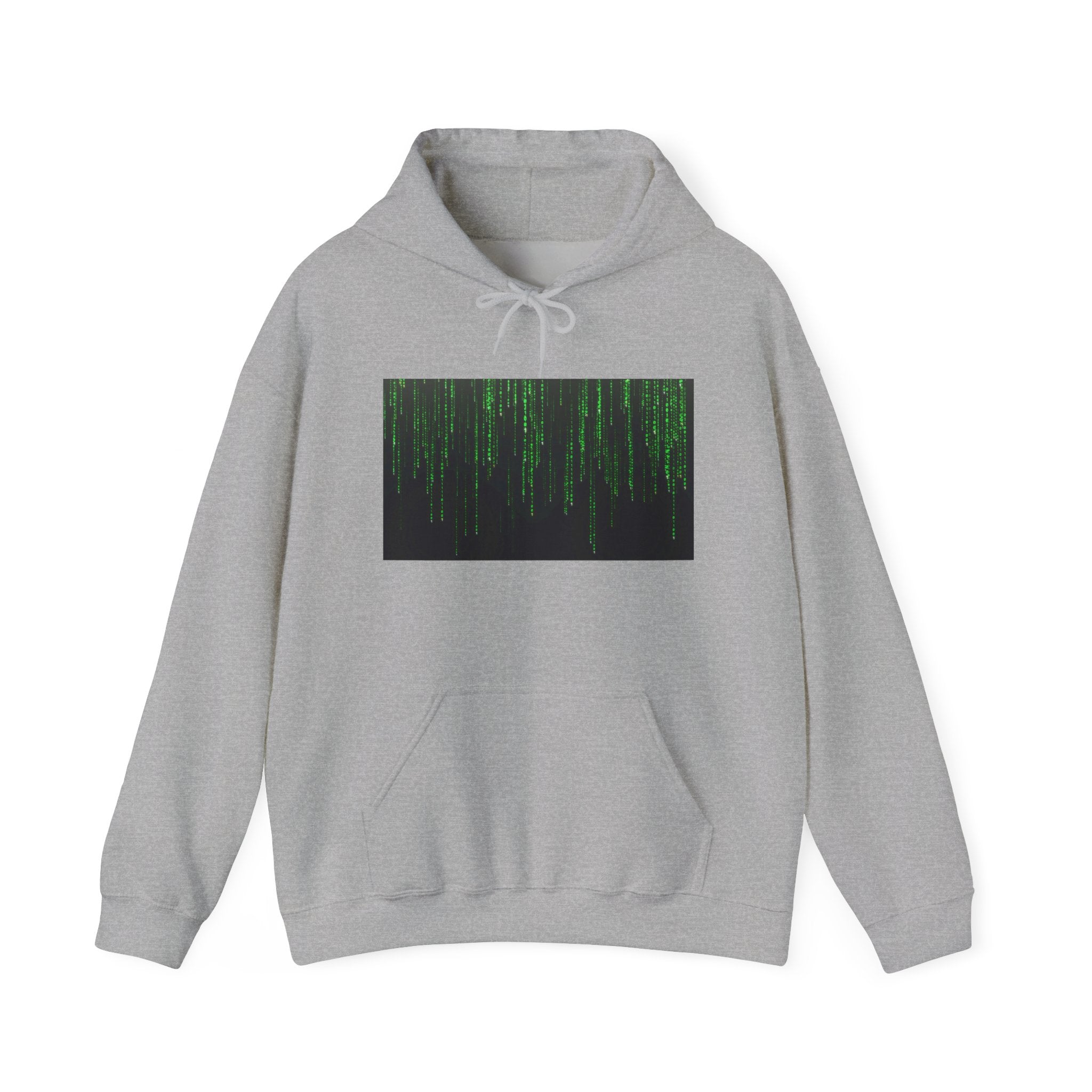 Matrix Code Hoodie — Green Digital Rain Graphic Sweatshirt