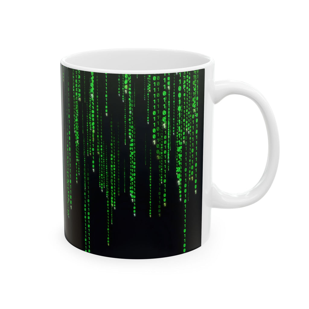 Matrix Code Ceramic Mug — Retro Hacker Green Rain Coffee Cup (11oz, 15oz)