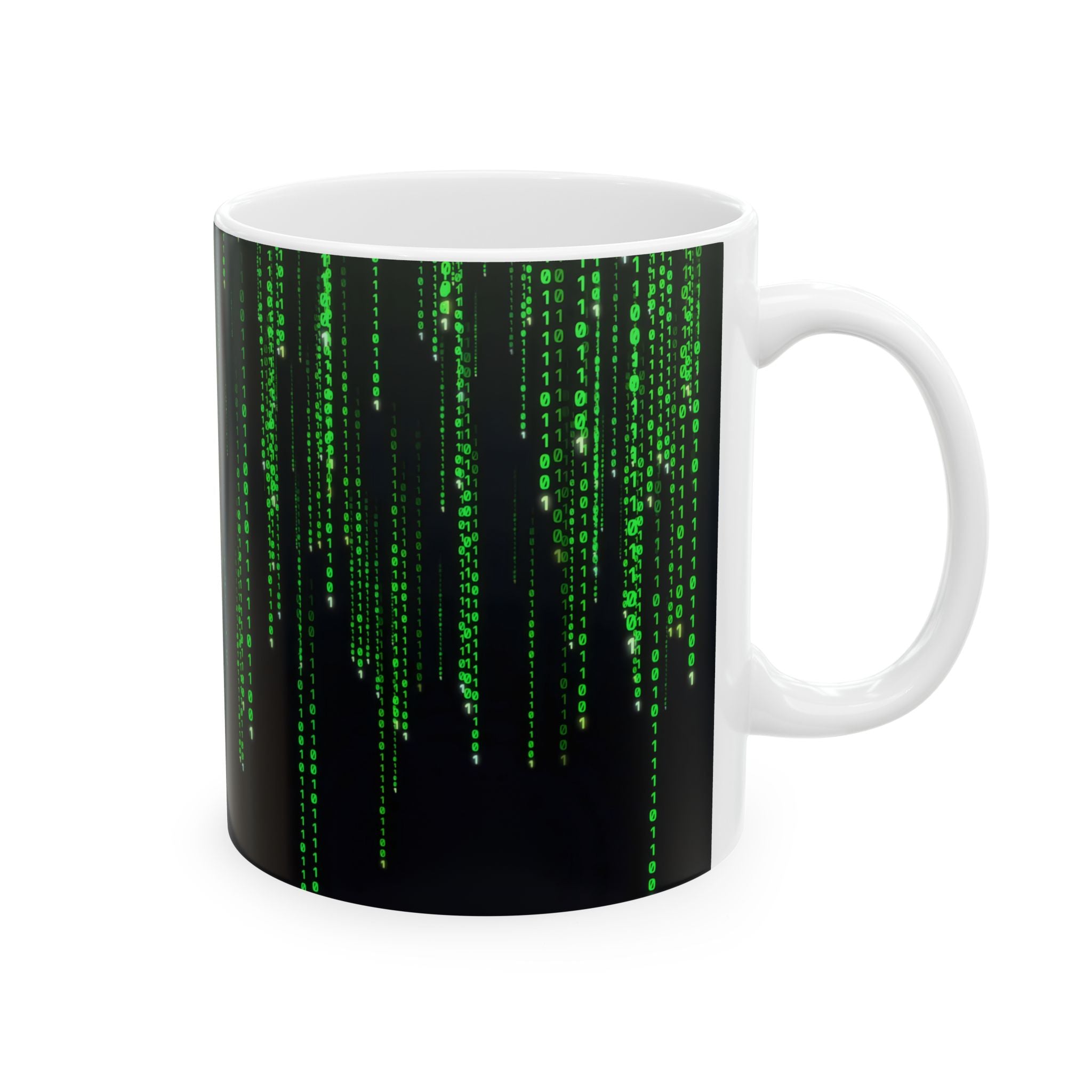 Matrix Code Ceramic Mug — Retro Hacker Green Rain Coffee Cup (11oz, 15oz)