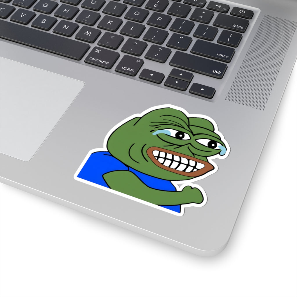 Sad Grin Frog Sticker — Pepe Emotion Meme Kiss-Cut Sticker