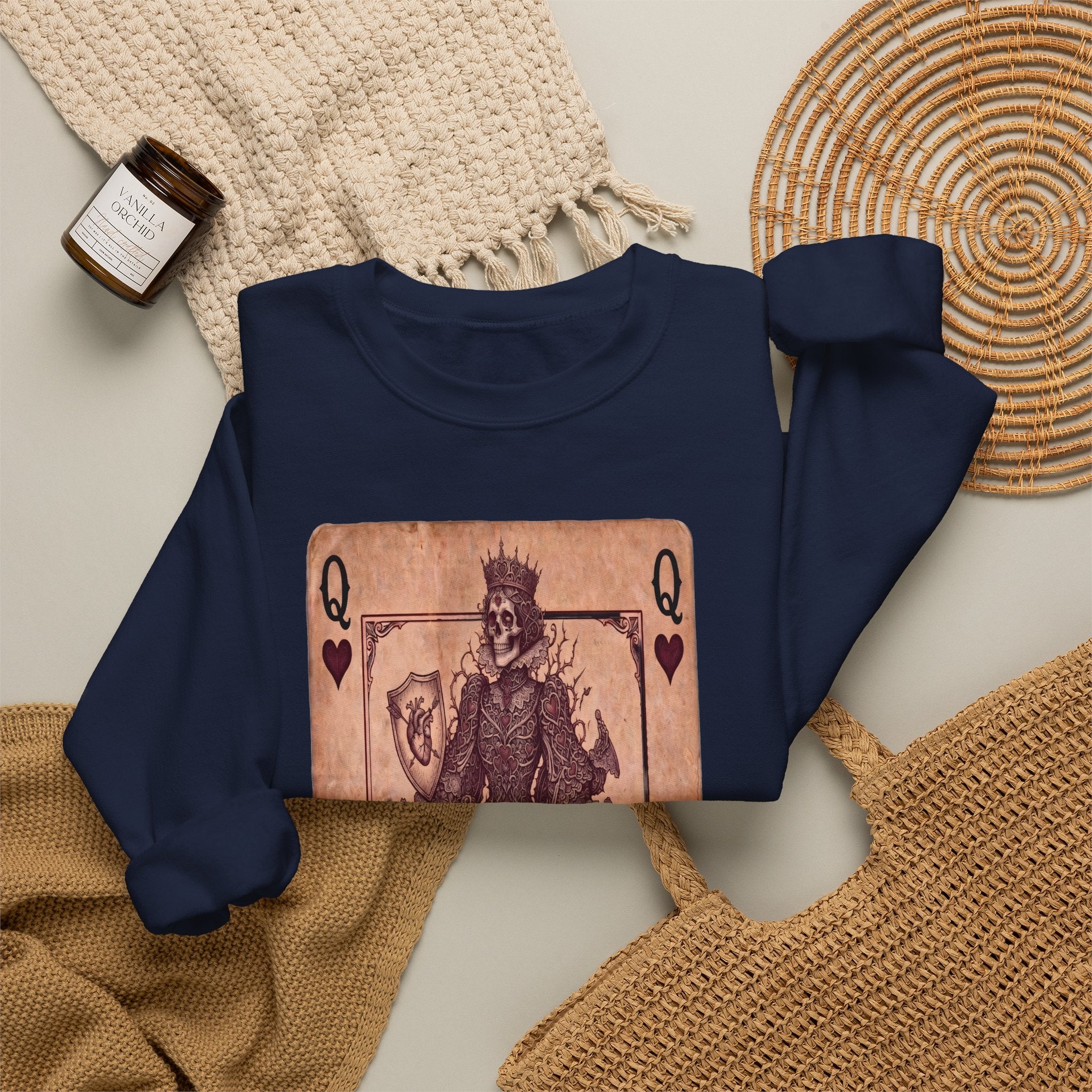 Queen of Hearts Playing Card Sweatshirt — Vintage Gothic Card Graphic