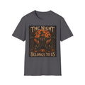 Halloween Scarecrow T-Shirt — "The Night Belongs To" Spooky Pumpkin Graphic