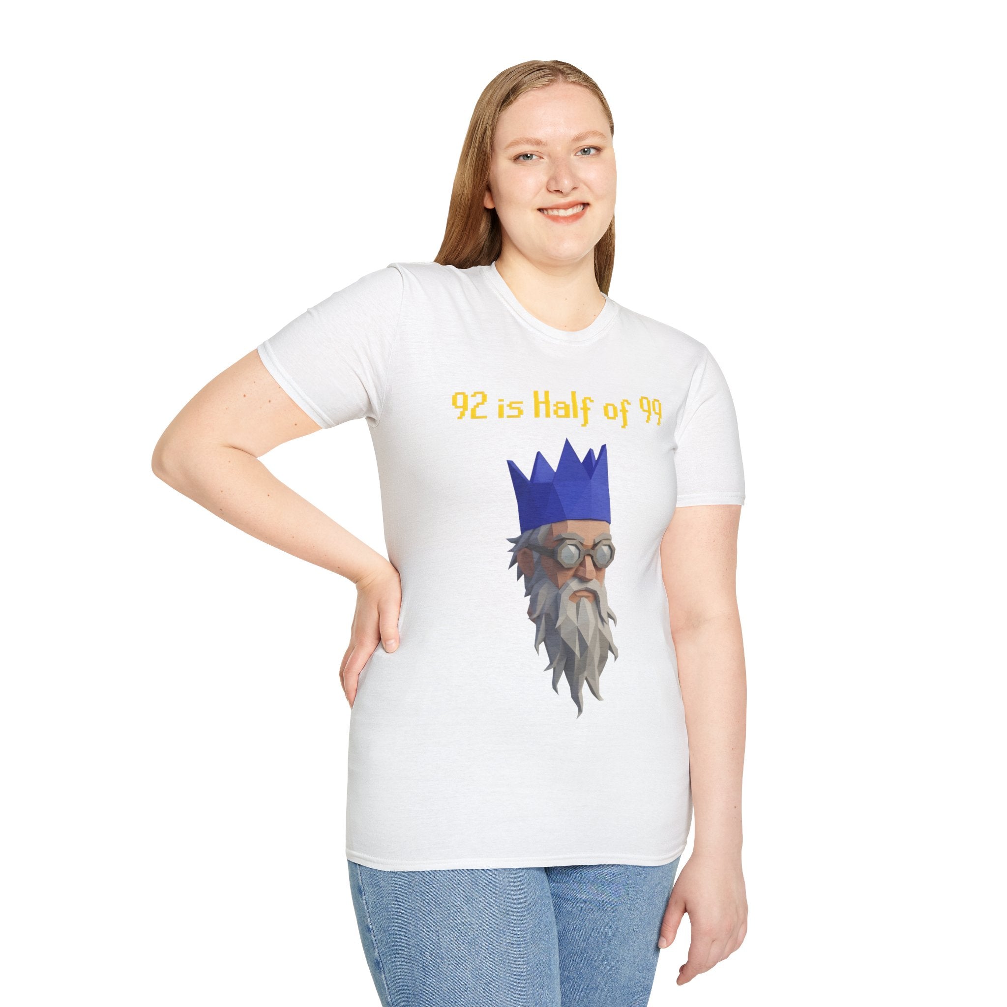 “92 is half of 99” Graphic T‑Shirt — Retro Pixel King Math Humor Tee