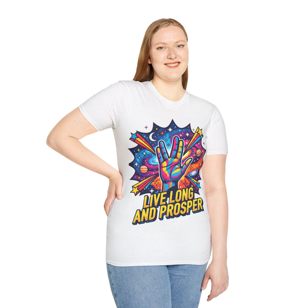 Live Long and Prosper T-Shirt — Colorful Space Vulcan Salute Tee