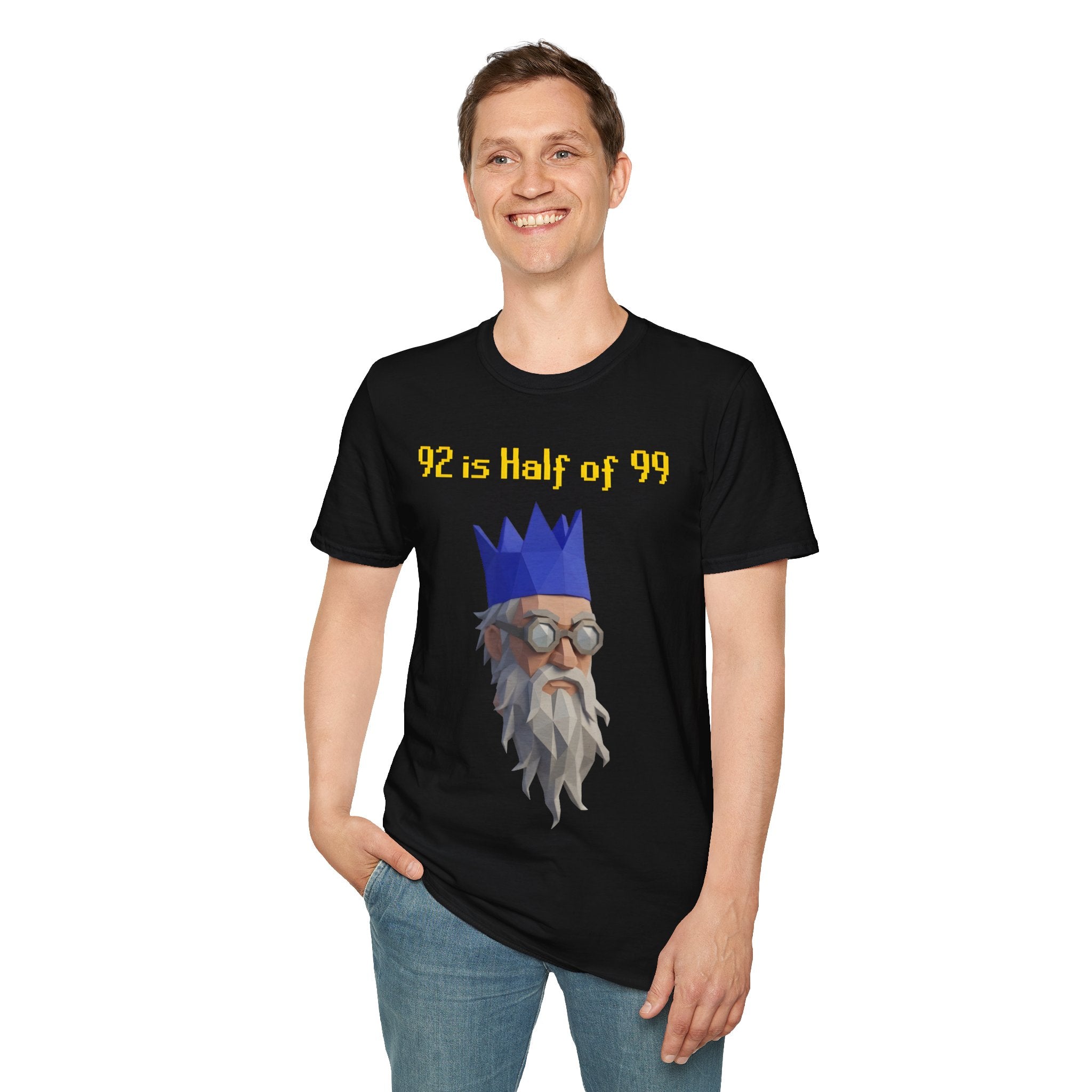 “92 is half of 99” Graphic T‑Shirt — Retro Pixel King Math Humor Tee