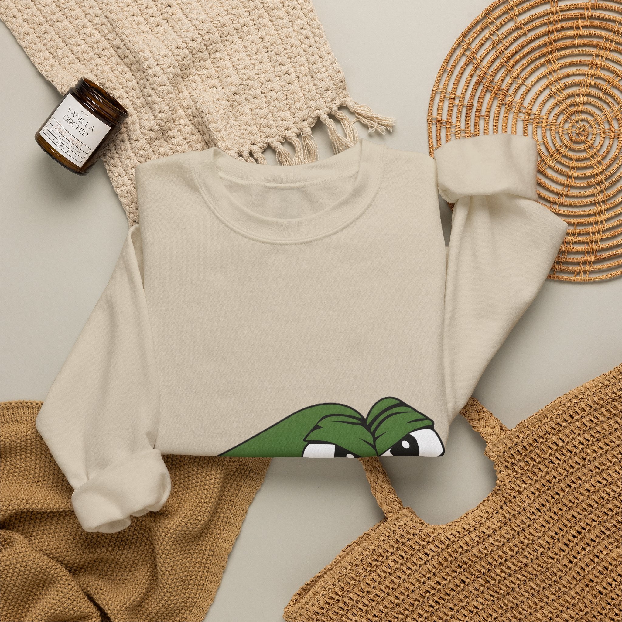 Pepe Meme Crewneck Sweatshirt — Grumpy Frog Graphic Pullover