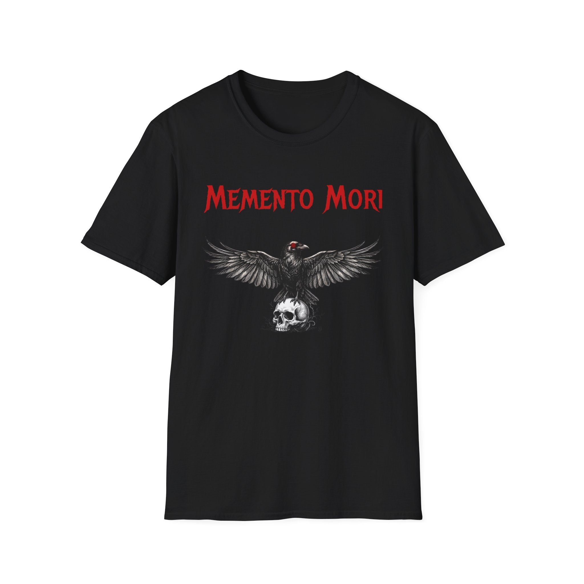 momento mori gothic dark fantasy crow t shirt, product image showing the garment or product detail.