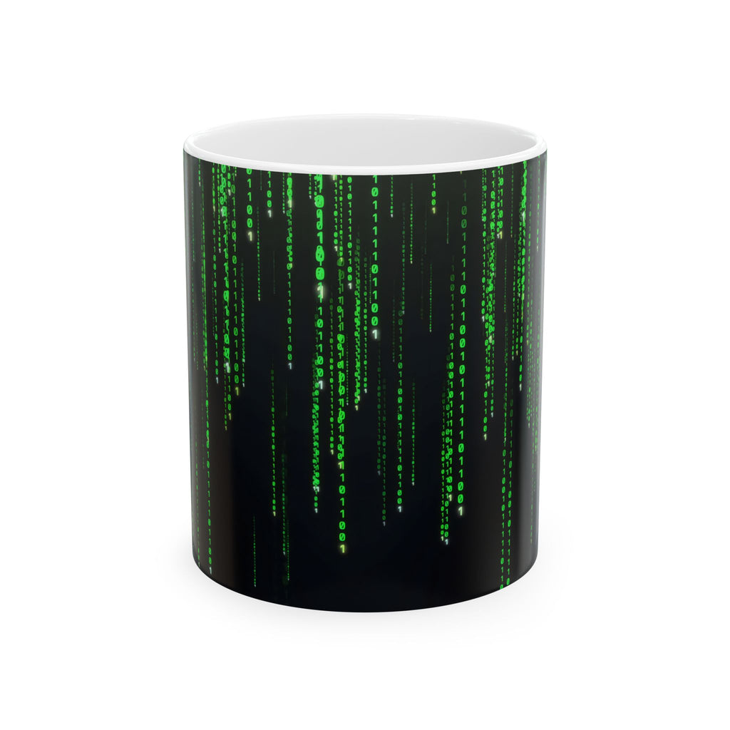 Matrix Code Ceramic Mug — Retro Hacker Green Rain Coffee Cup (11oz, 15oz)