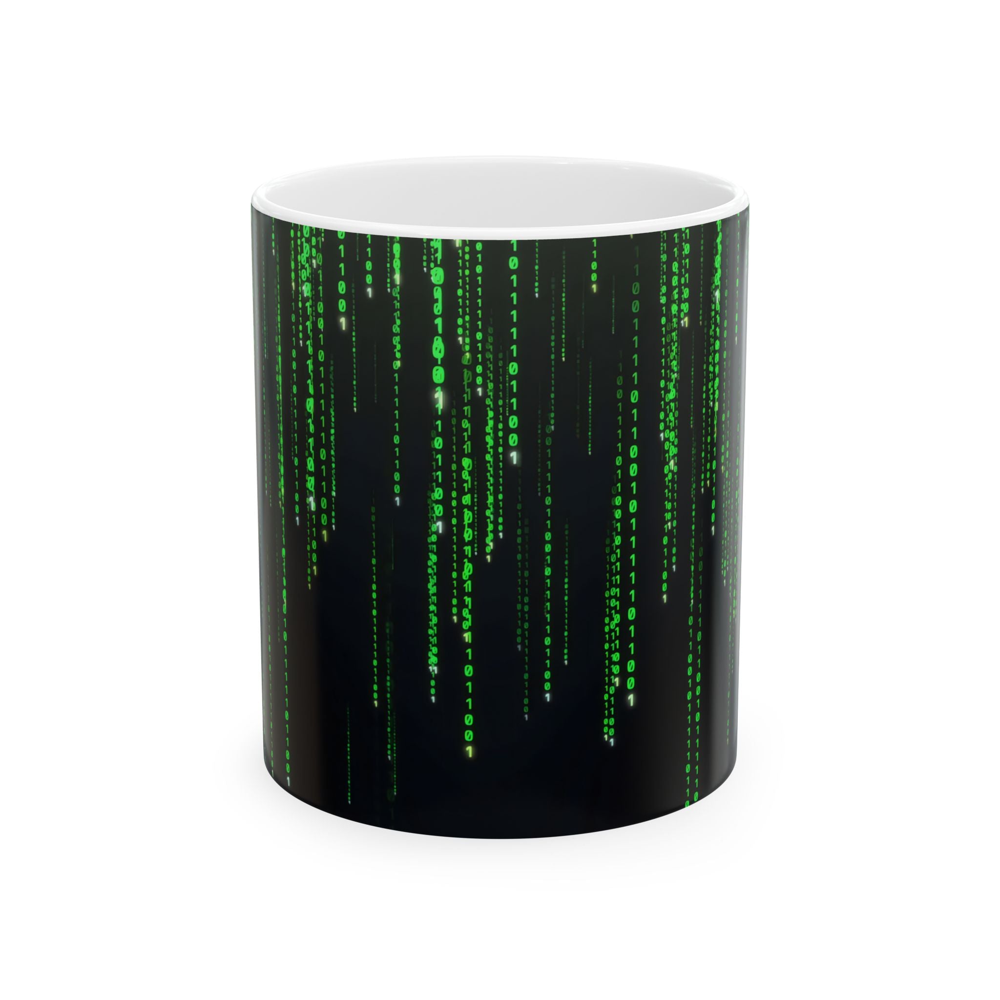 Matrix Code Ceramic Mug — Retro Hacker Green Rain Coffee Cup (11oz, 15oz)