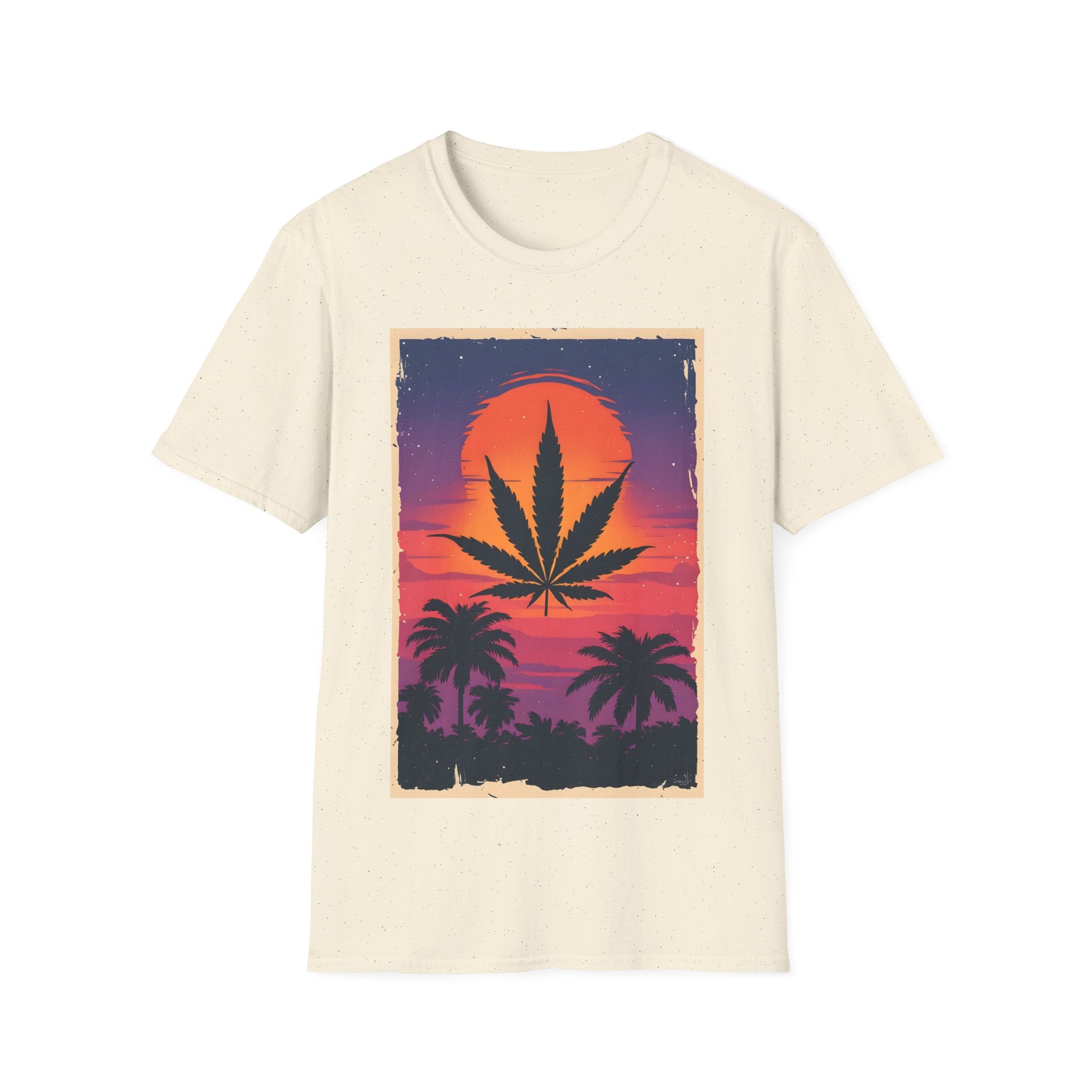 Cannabis Sunset T-Shirt — Retro Palm Leaf Marijuana Graphic Tee