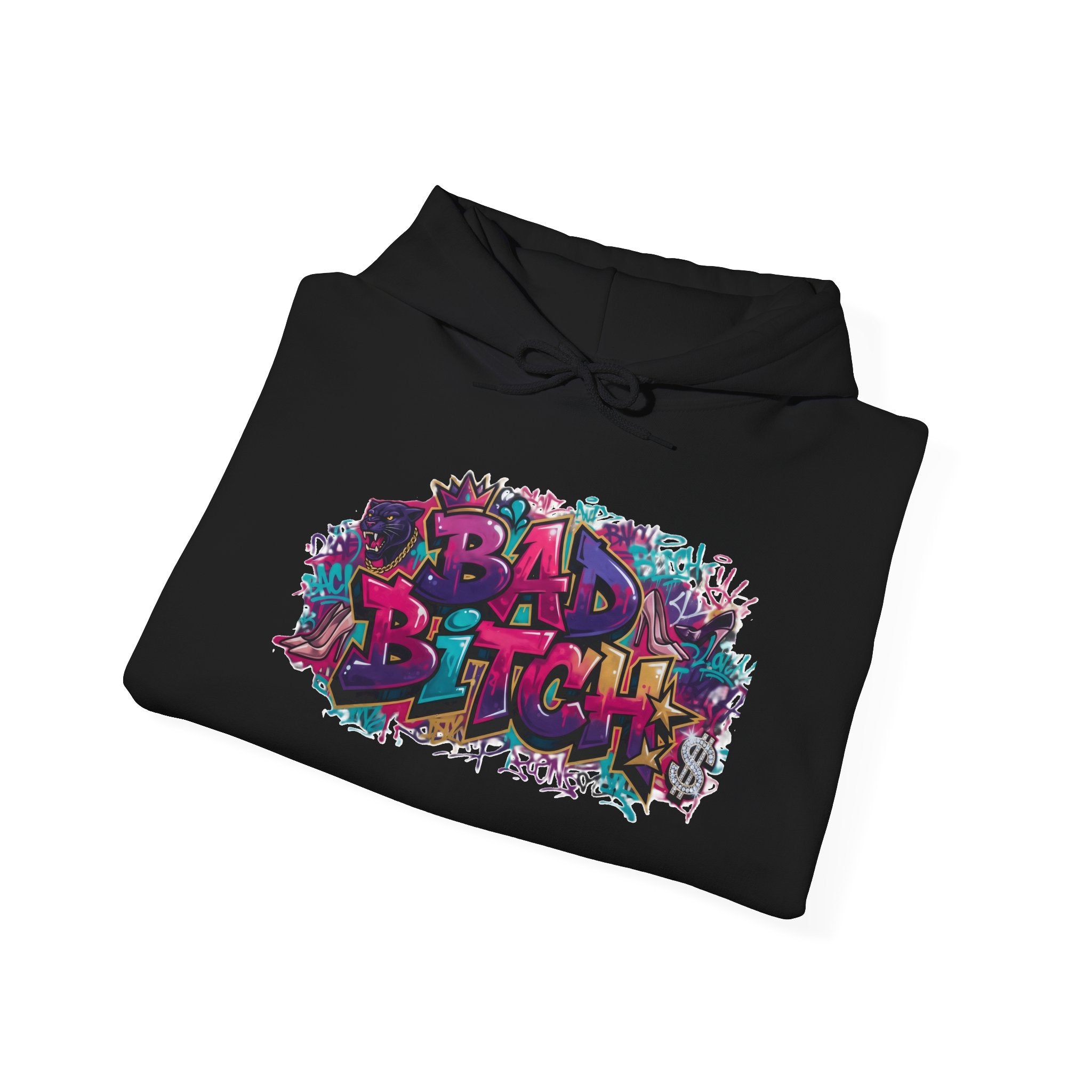 Graphic Hoodie — 'Bad Bitch' Colorful Graffiti Streetwear Pullover