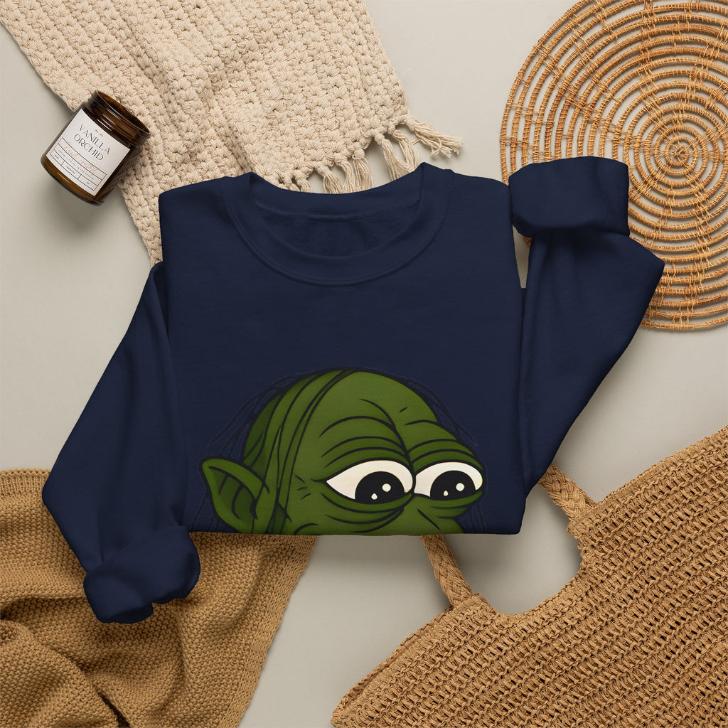 Crewneck Sweatshirt — Cartoon Goblin Holding Ring Graphic