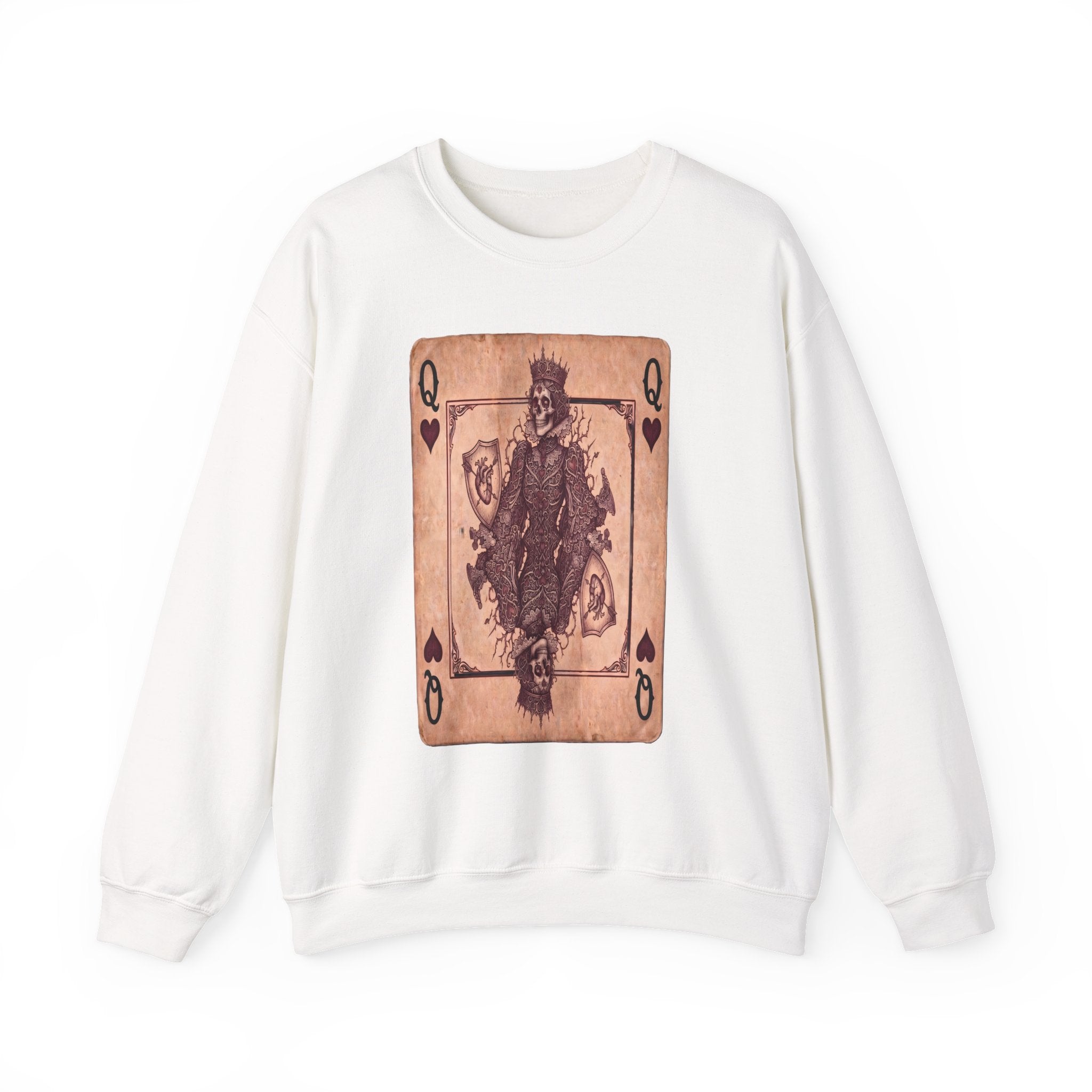 Queen of Hearts Playing Card Sweatshirt — Vintage Gothic Card Graphic