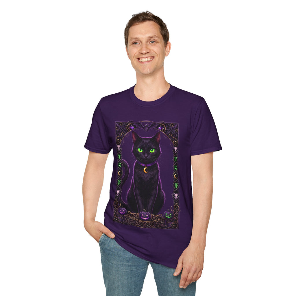 Mystic Black Cat T‑Shirt — Glowing Green Eyes Witchy Tee