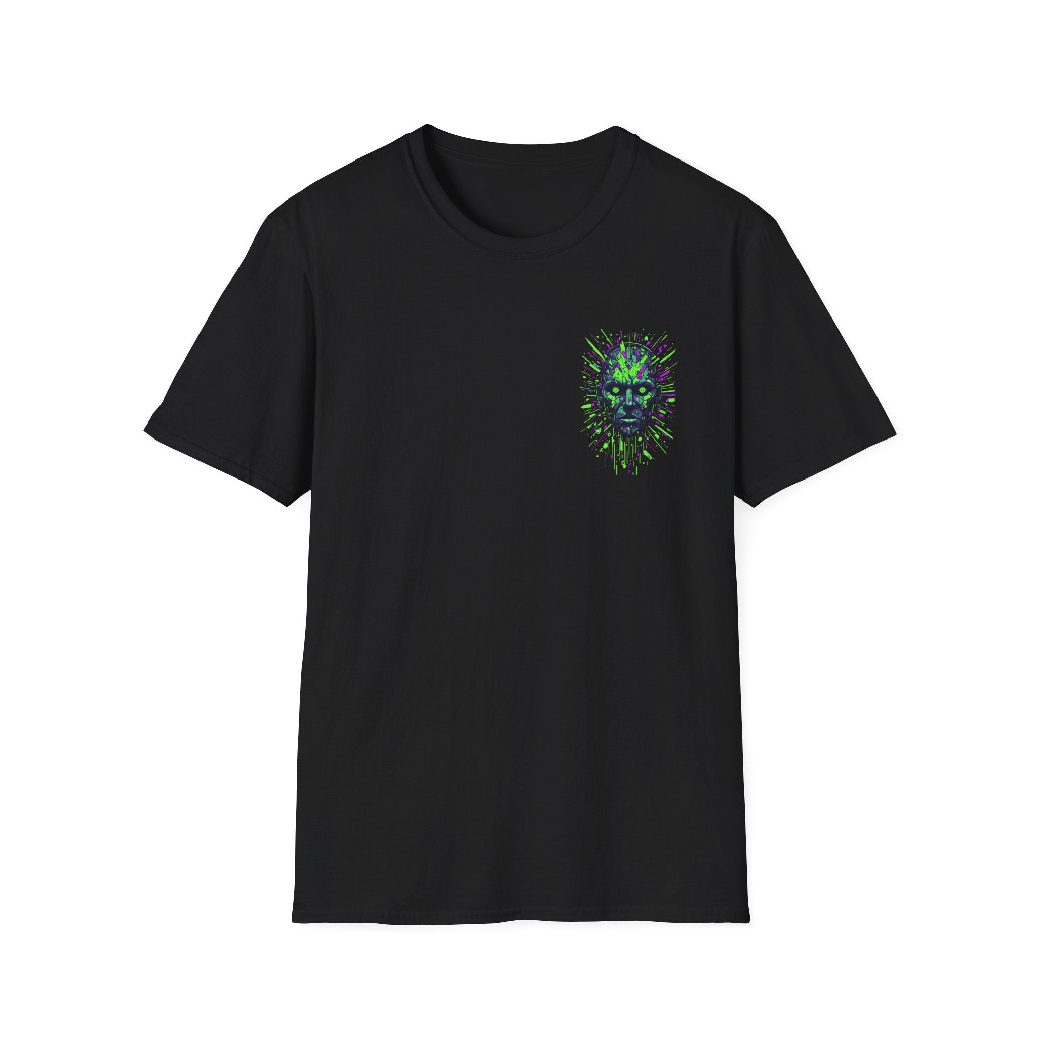 Neon Cyber Skull T-Shirt — Glowing Green Sci‑Fi Graphic Tee