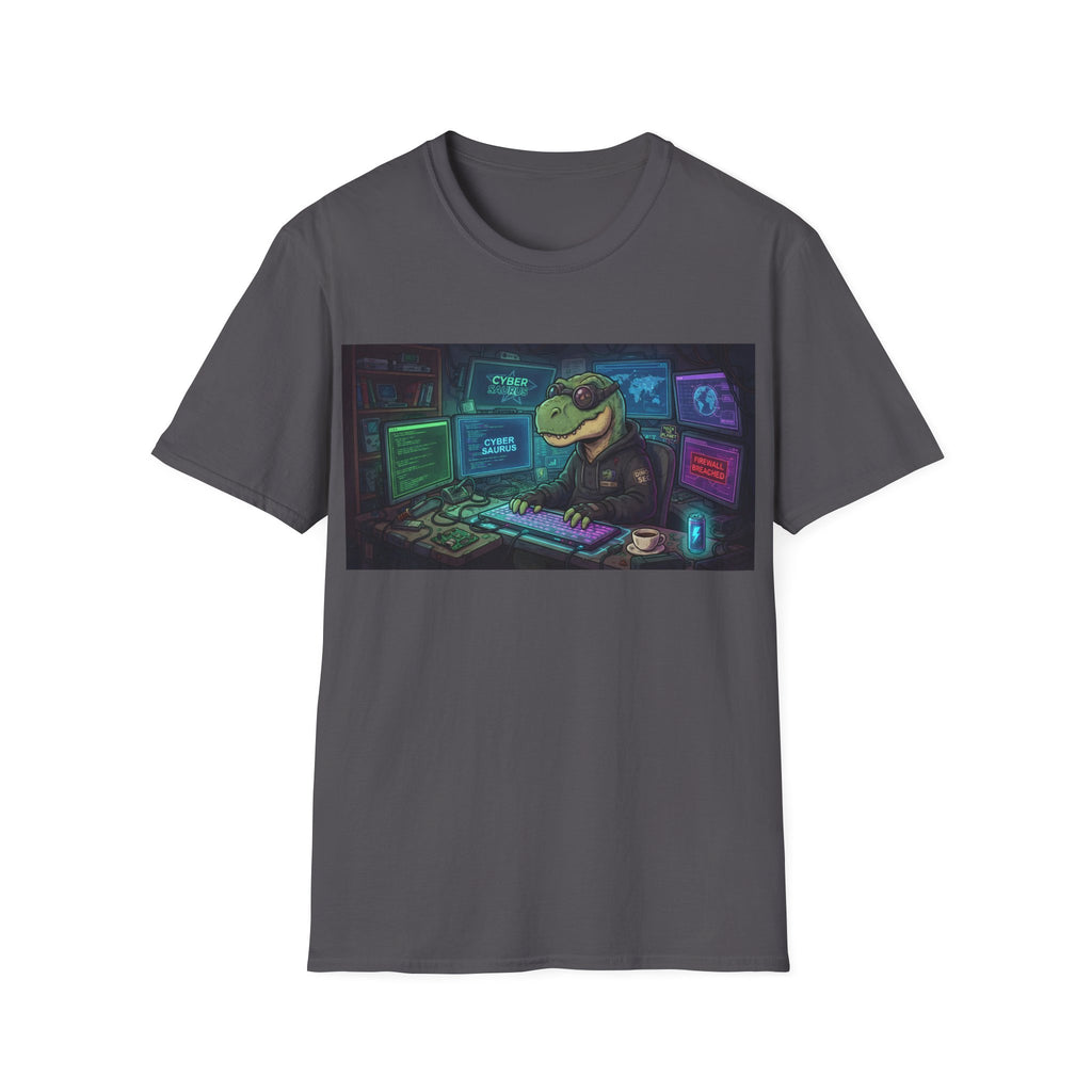 Cyber Saurus T‑Shirt — Retro Hacker Dinosaur Gaming Tee