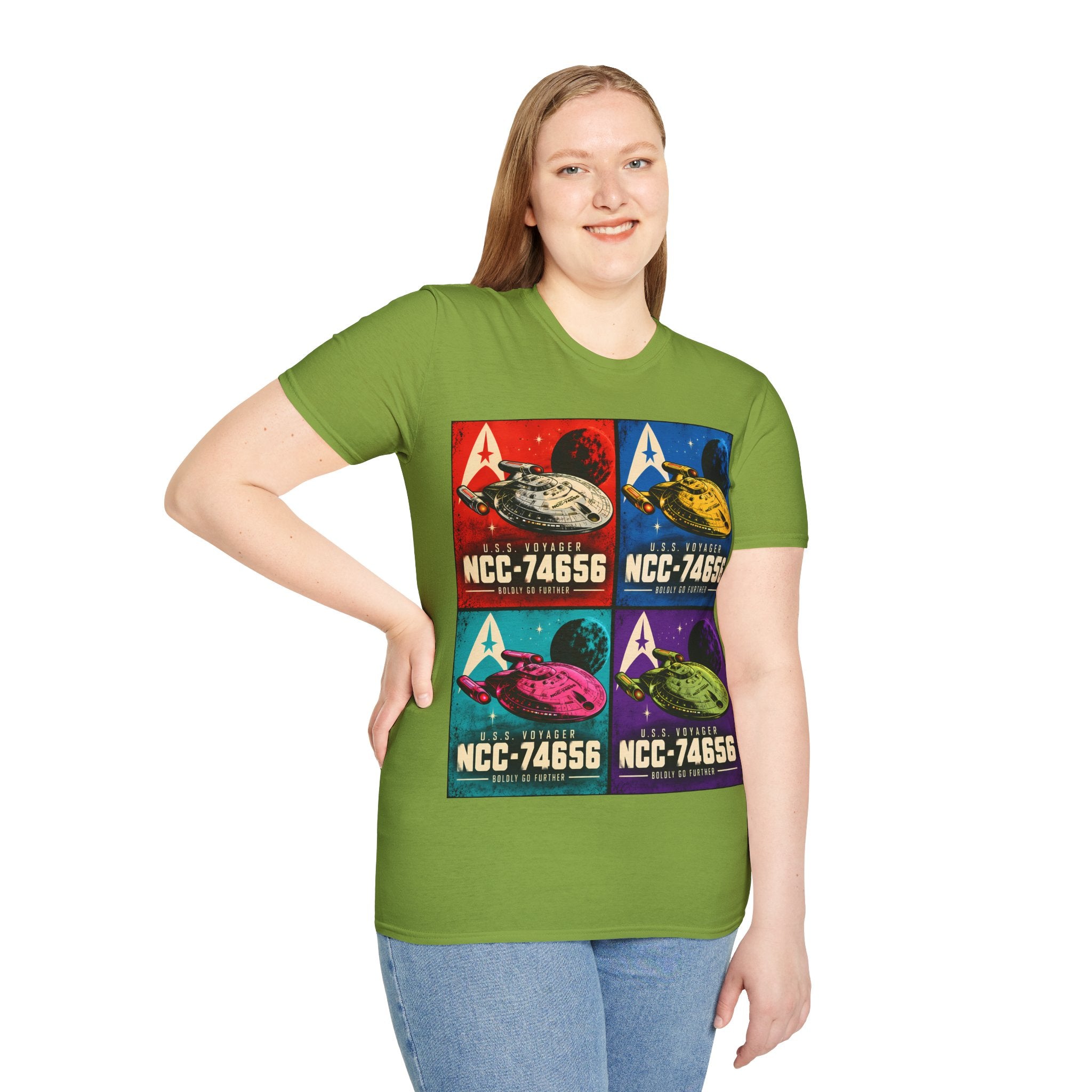 Starship Pop Art T-Shirt — U.S.S. Voyager NCC-74656 Retro Sci‑Fi Tee