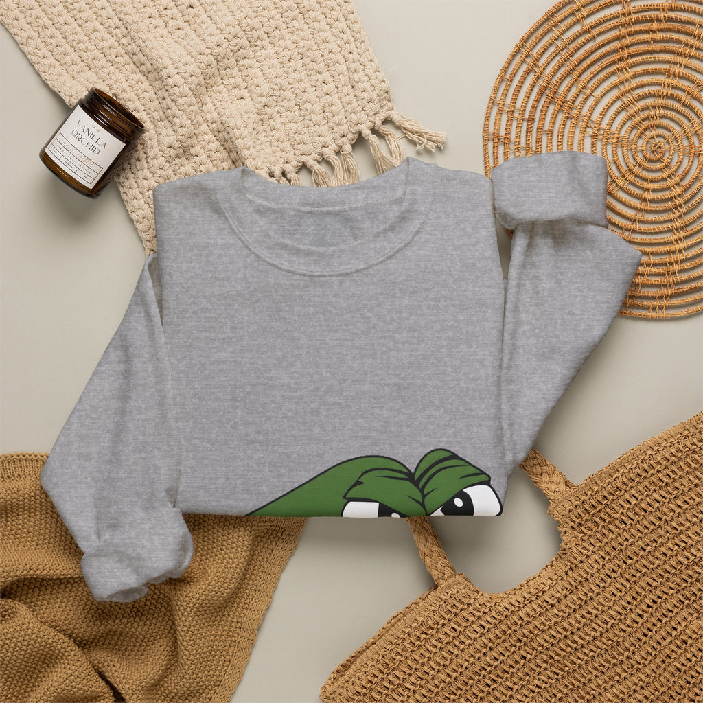Pepe Meme Crewneck Sweatshirt — Grumpy Frog Graphic Pullover