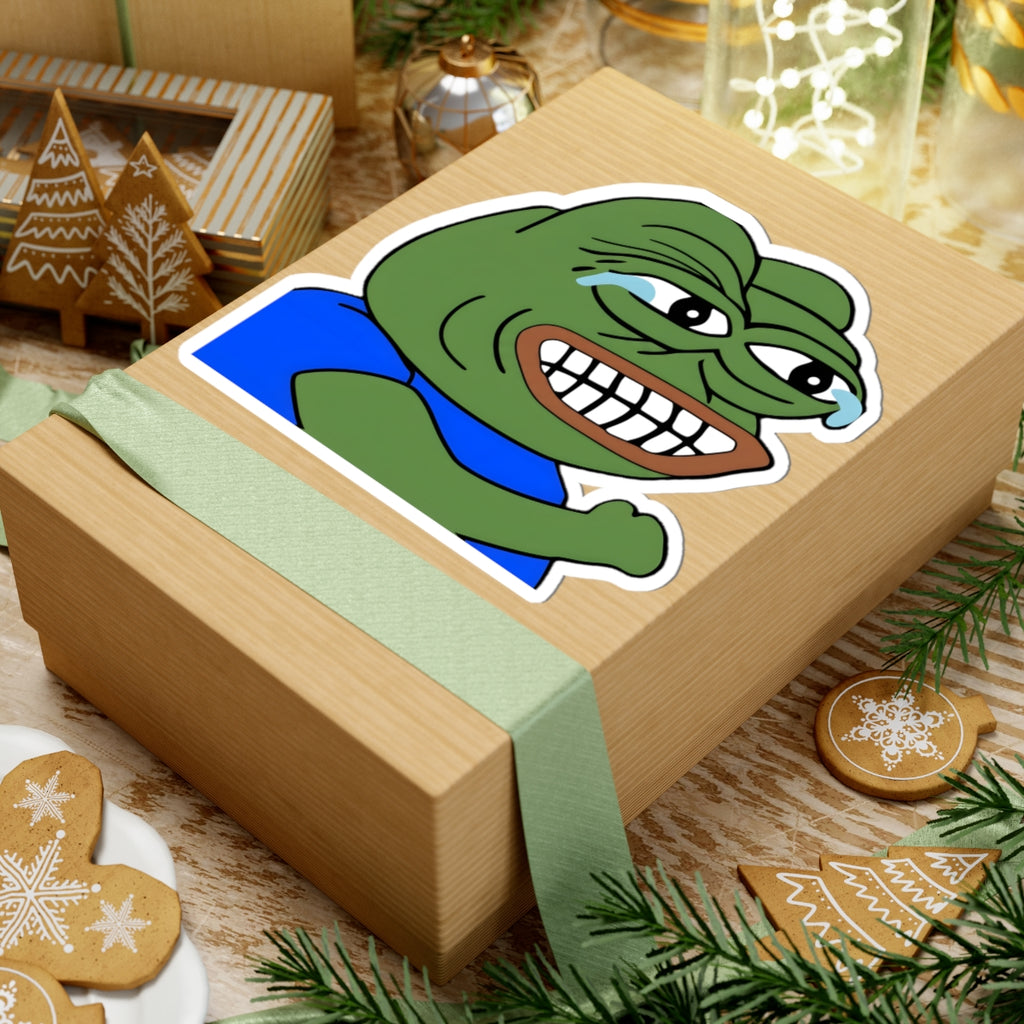 Sad Grin Frog Sticker — Pepe Emotion Meme Kiss-Cut Sticker