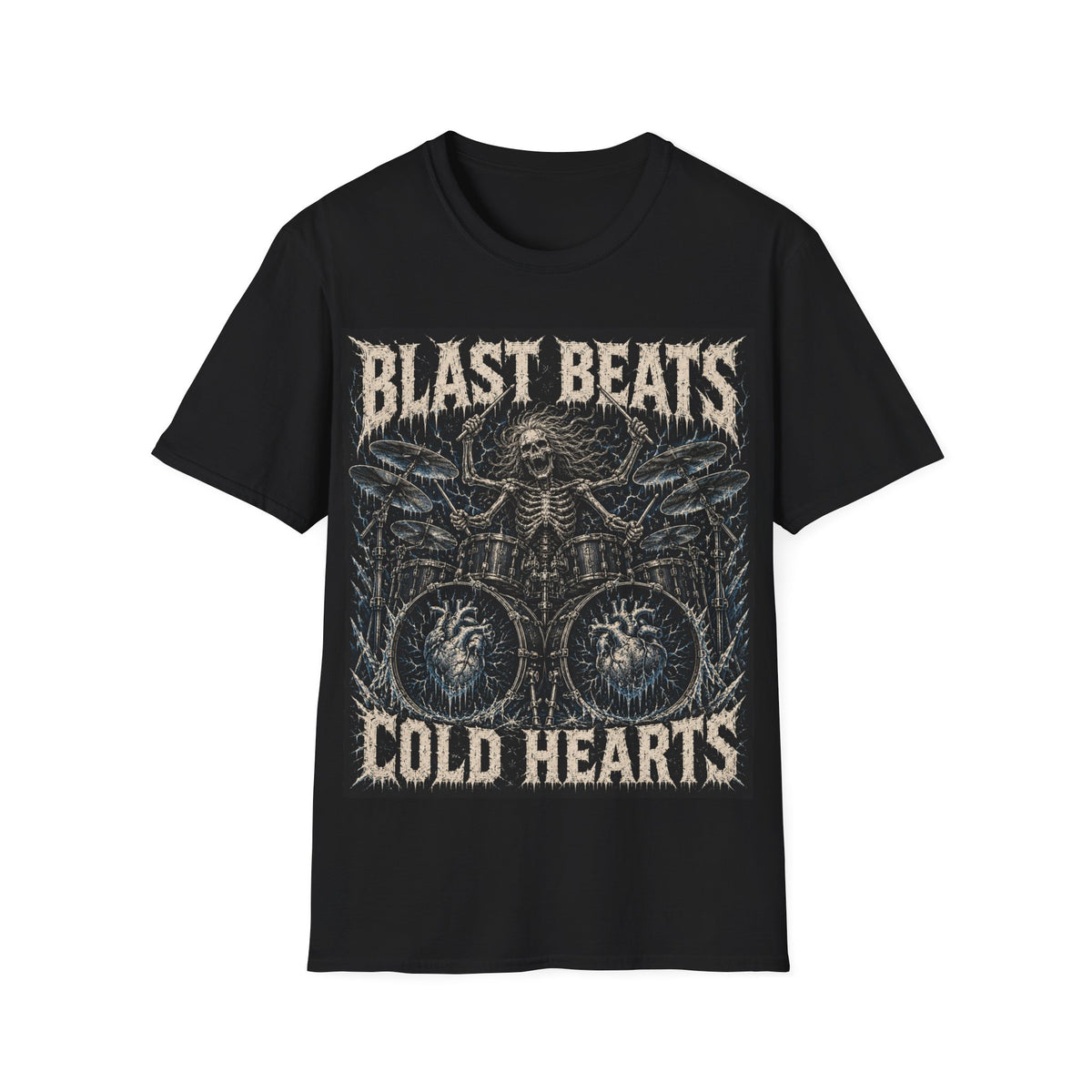 Blast Beats Heavy Metal T‑Shirt — Skeleton Drummer Band Tee