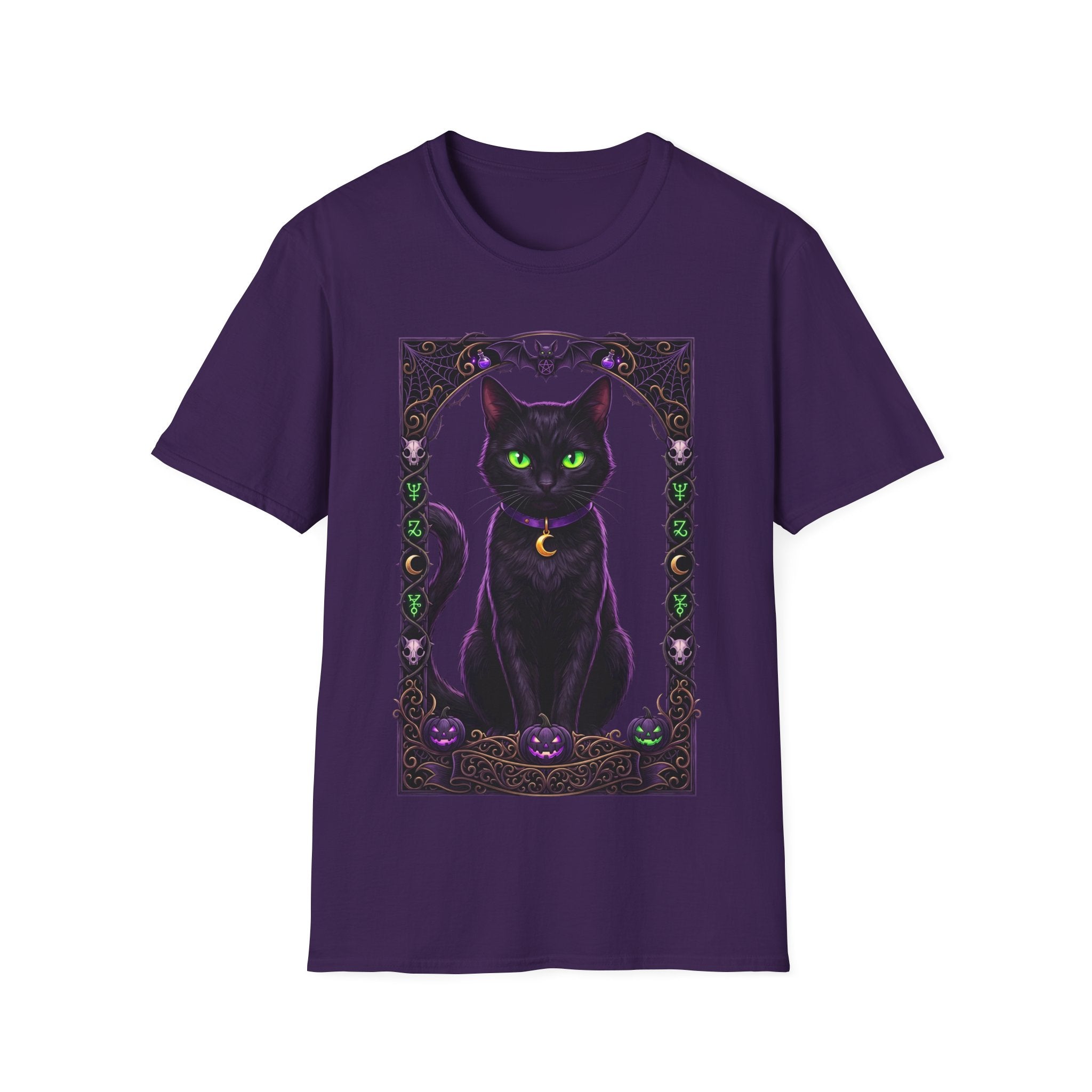 Mystic Black Cat T‑Shirt — Glowing Green Eyes Witchy Tee