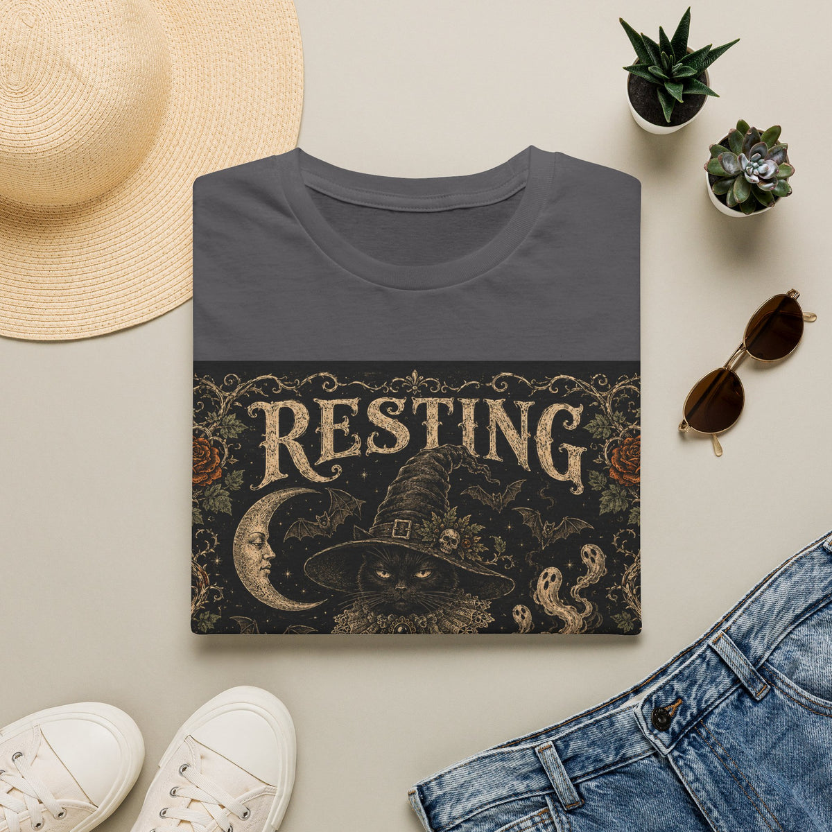 Resting Witch Face T-Shirt — Vintage Halloween Witch Graphic Tee