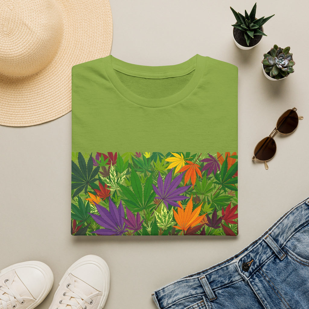 Cannabis Leaf Floral Tee — Colorful Marijuana Pattern T-Shirt