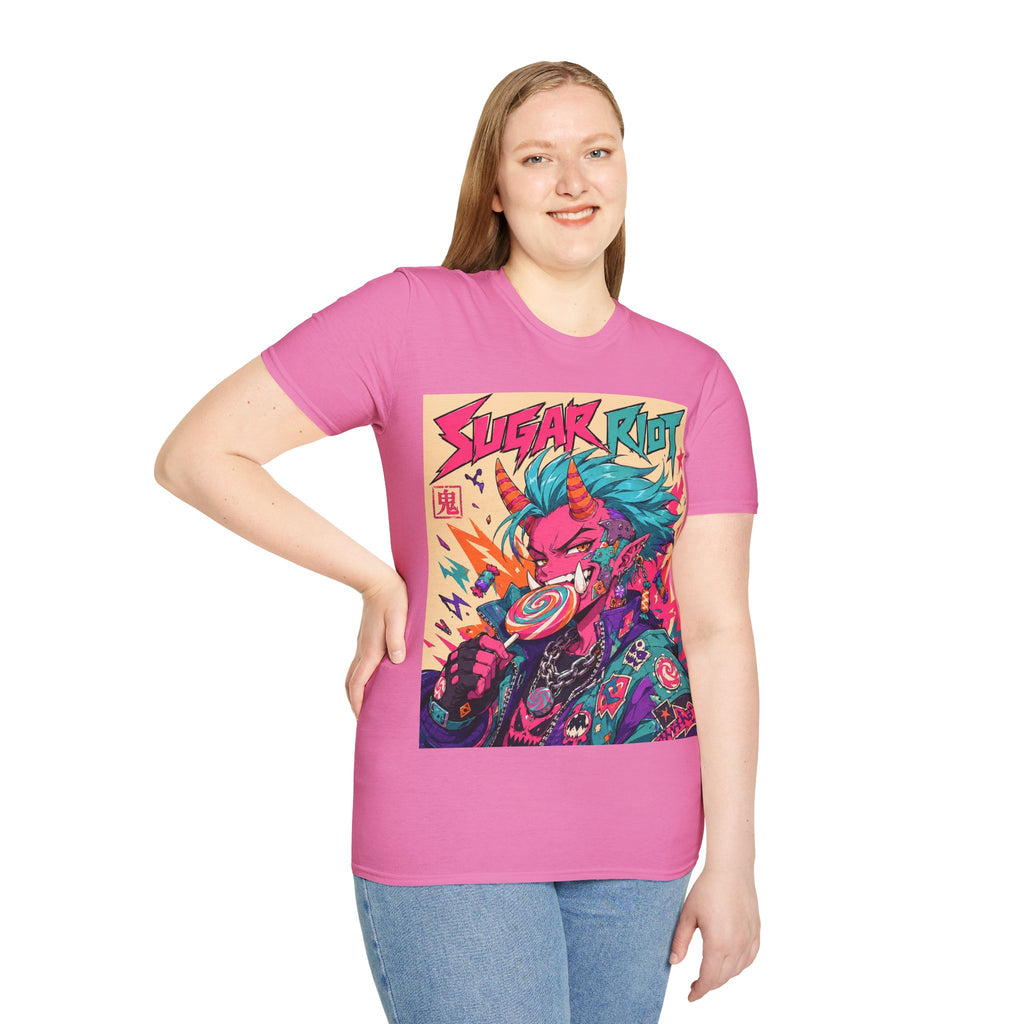 Sugar Riot T‑Shirt — Colorful Punk Unicorn Candy Skull Graphic Tee