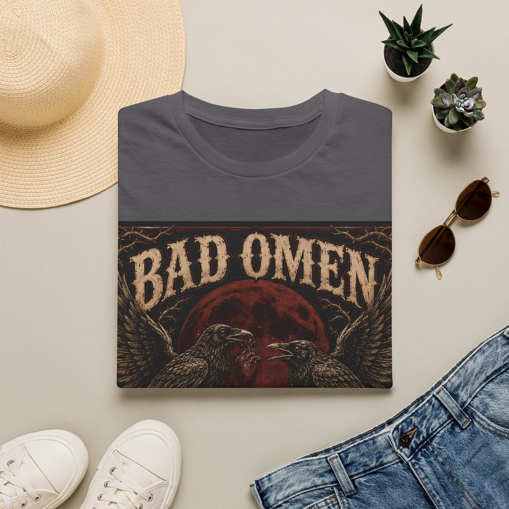 Bad Omen Graphic T‑Shirt — Gothic Raven Skeleton Retro Band Tee