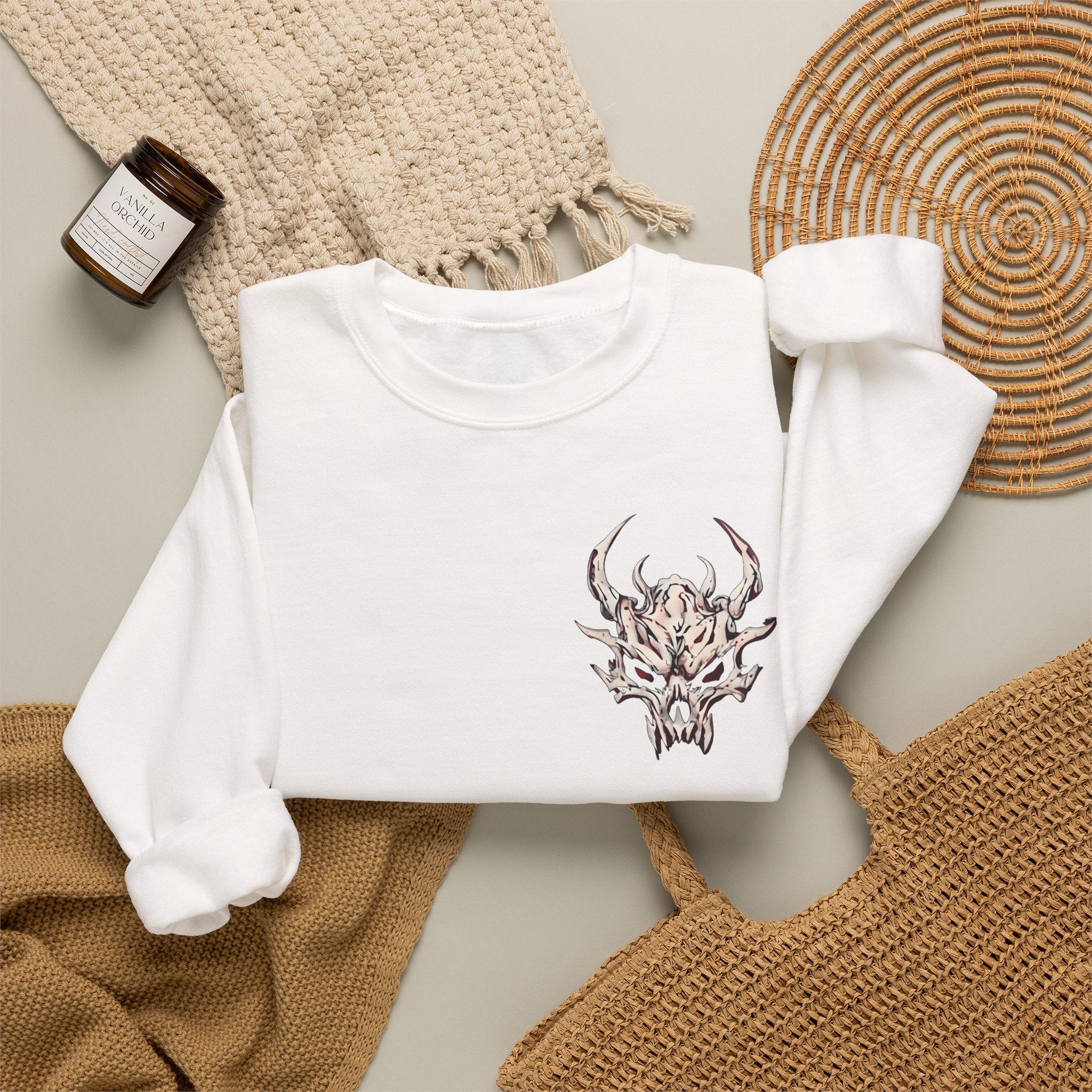 Dragon Skull Crewneck Sweatshirt — Gothic Eastern Dragon Chest Graphic