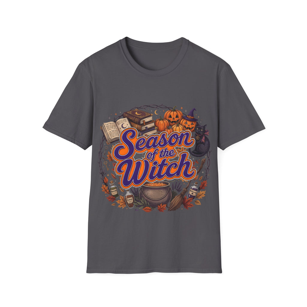 Season of the Witch Halloween T-Shirt — Pumpkin, Witch Hat & Spellbook Tee