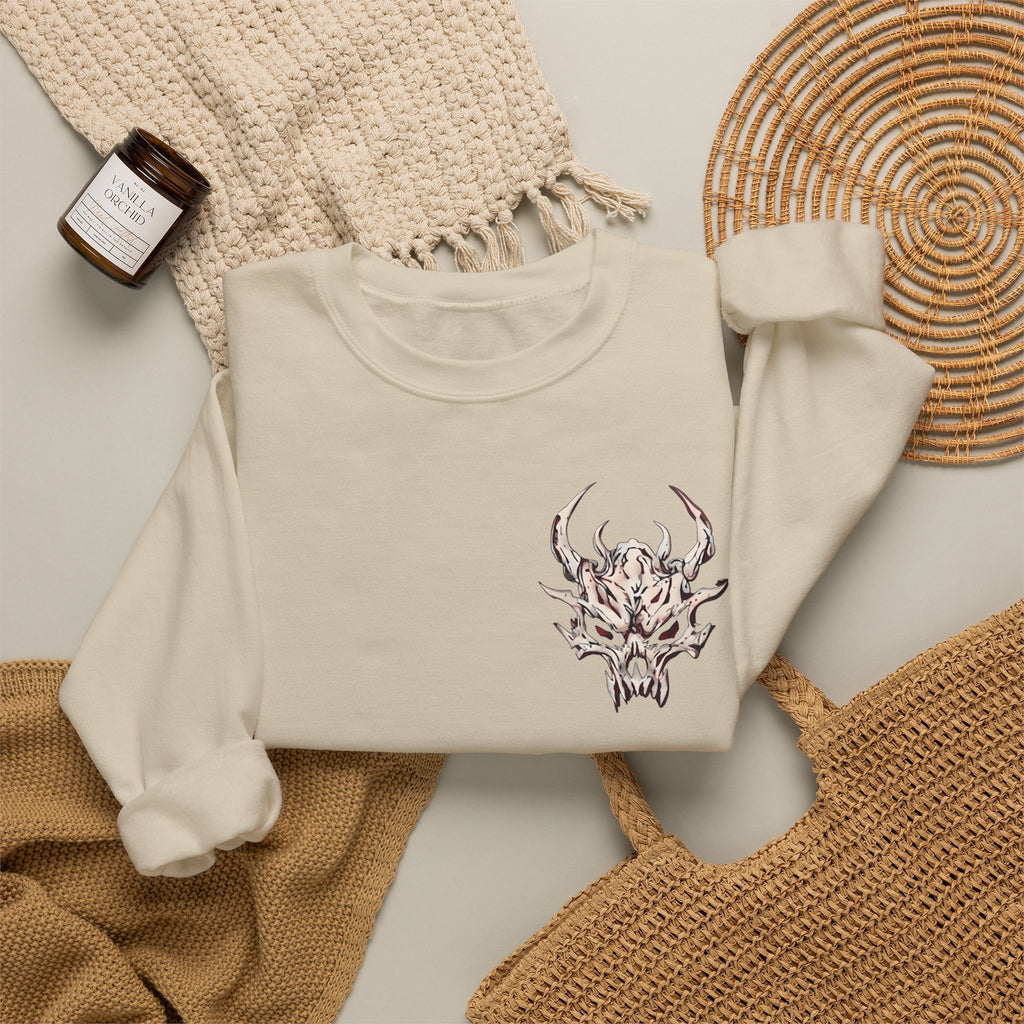 Dragon Skull Crewneck Sweatshirt — Gothic Eastern Dragon Chest Graphic