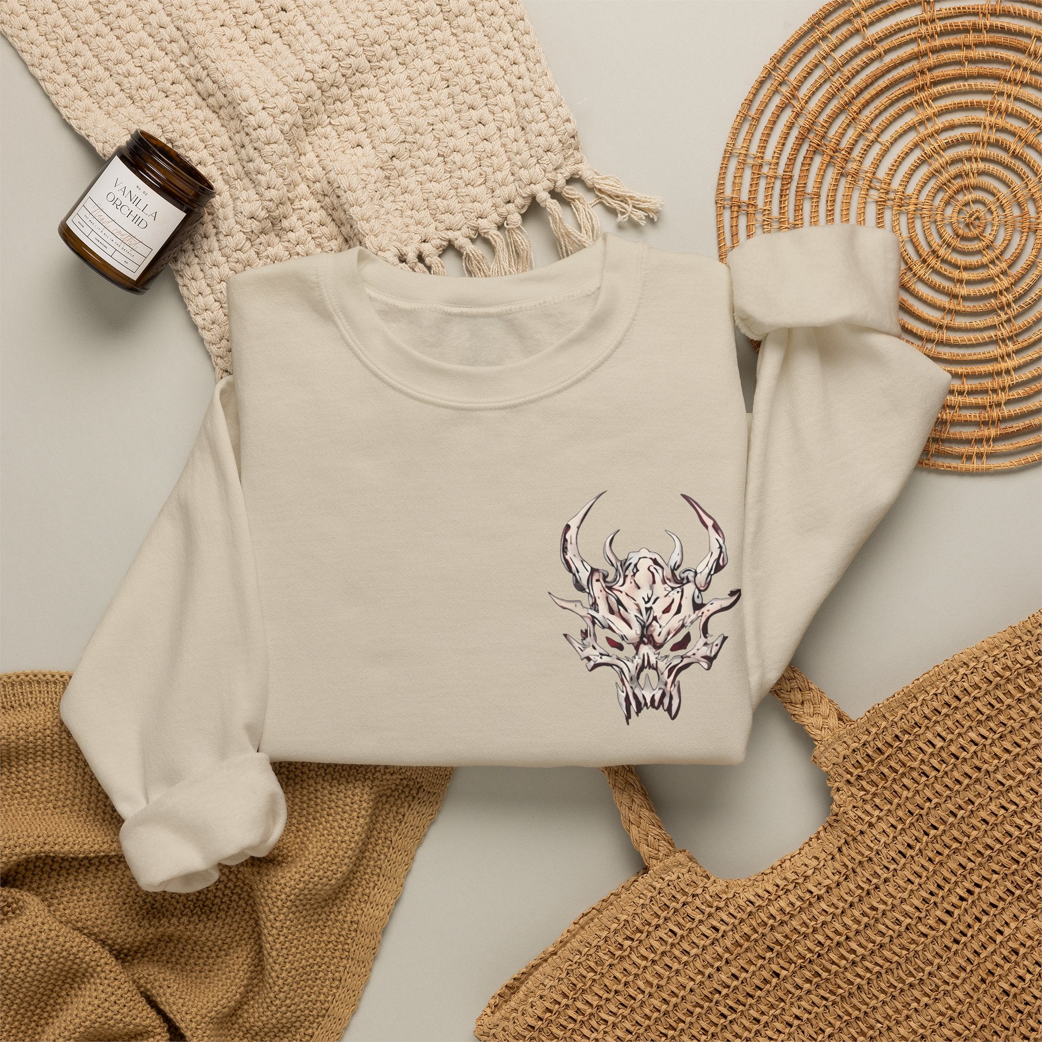 Dragon Skull Crewneck Sweatshirt — Gothic Eastern Dragon Chest Graphic