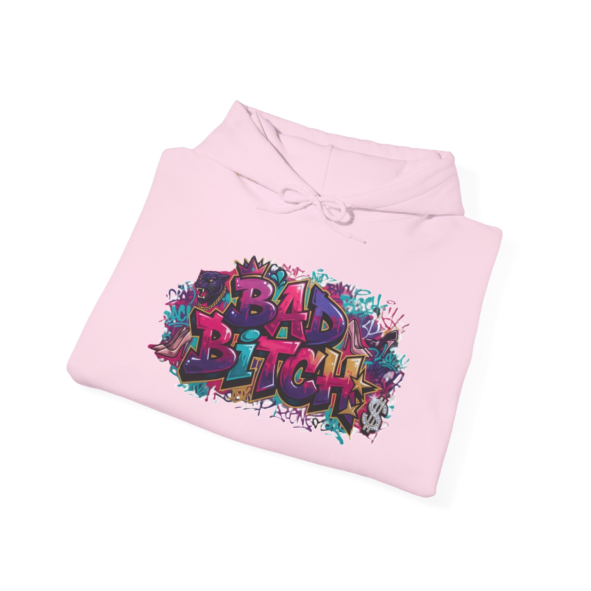 Graphic Hoodie — 'Bad Bitch' Colorful Graffiti Streetwear Pullover