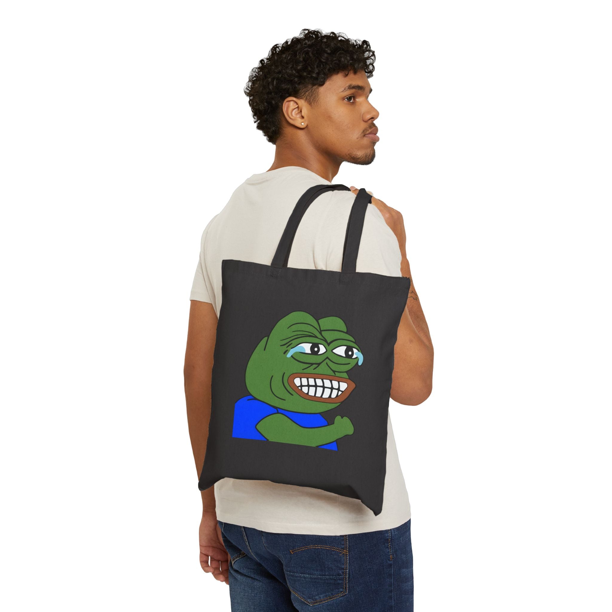 Canvas Tote Bag — Smirking Cartoon Frog Graphic