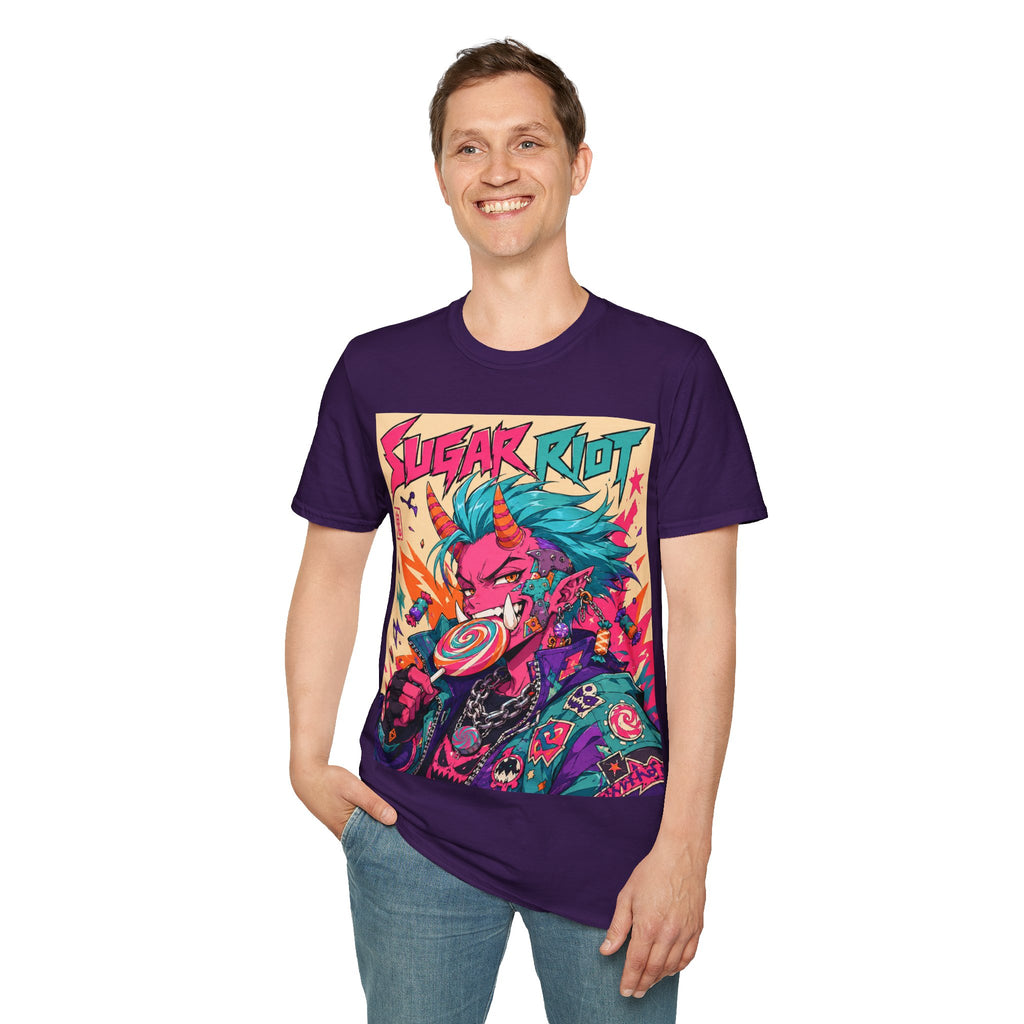 Sugar Riot T‑Shirt — Colorful Punk Unicorn Candy Skull Graphic Tee