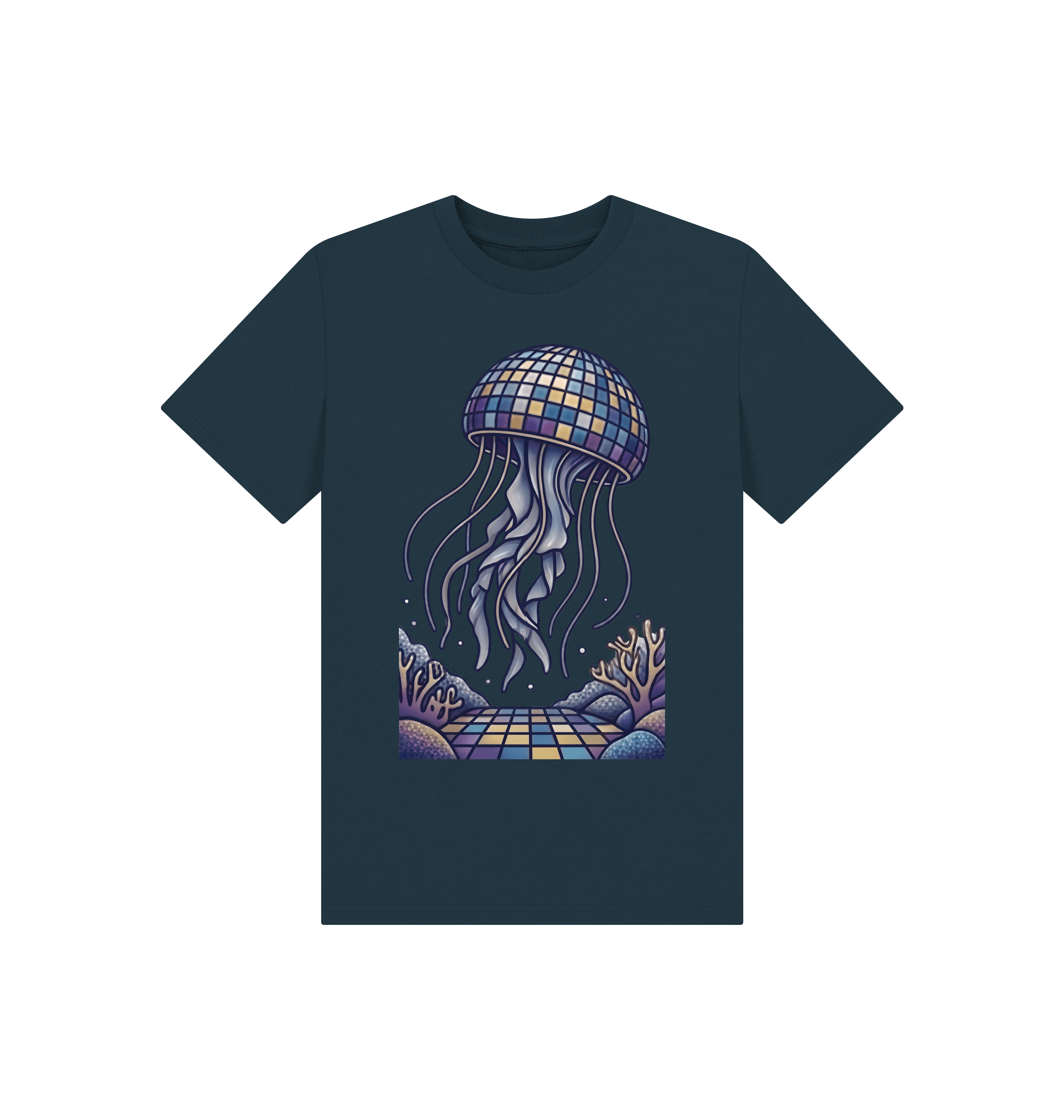 Denim Blue Printed Kids T-Shirt Front
