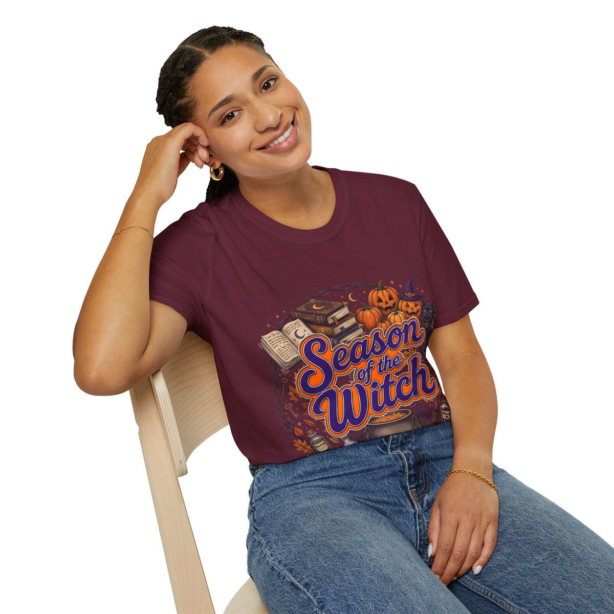 Season of the Witch Halloween T-Shirt — Pumpkin, Witch Hat & Spellbook Tee