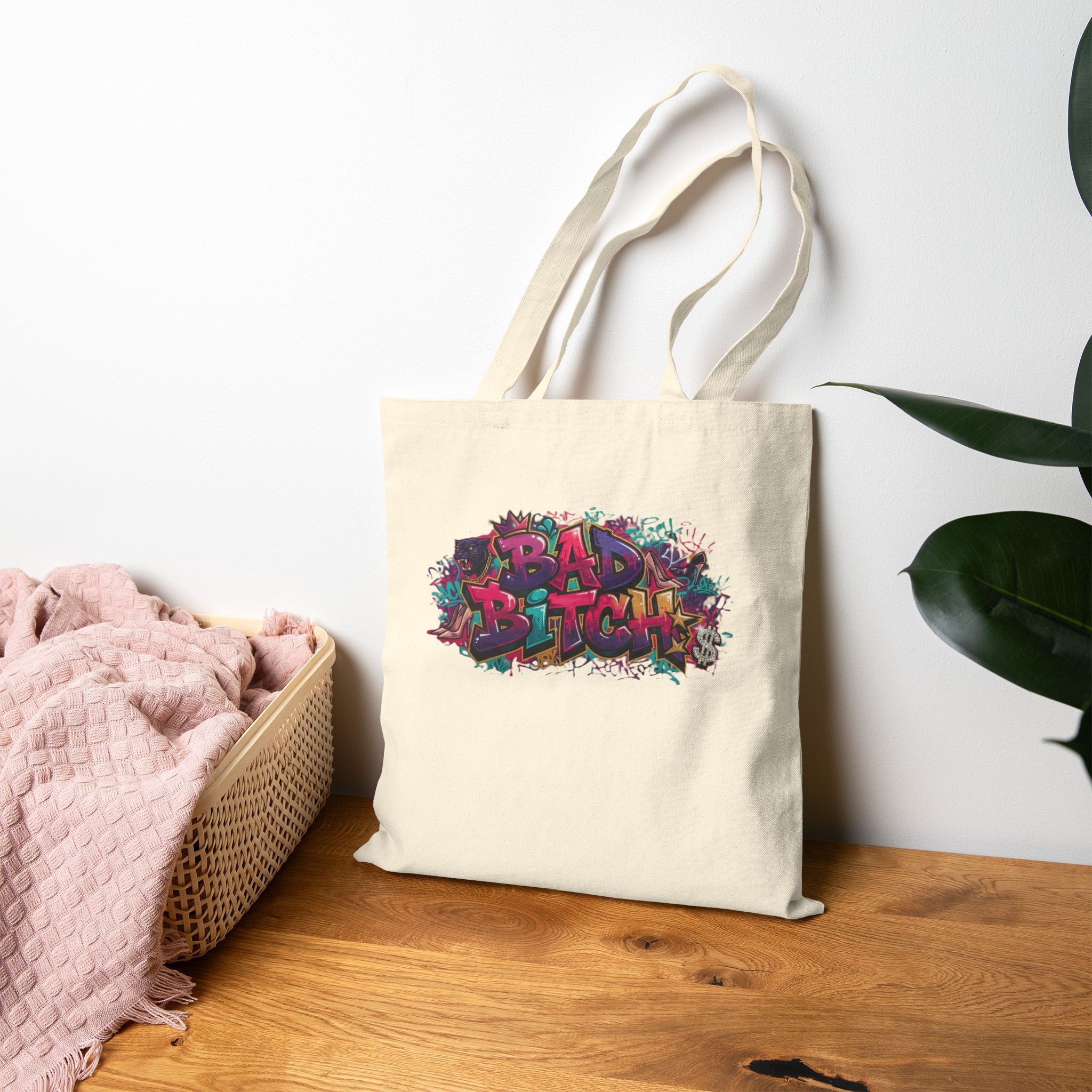 Tote Bag — Colorful Graffiti "Bad Bitch" Canvas Tote for Bold Everyday Style