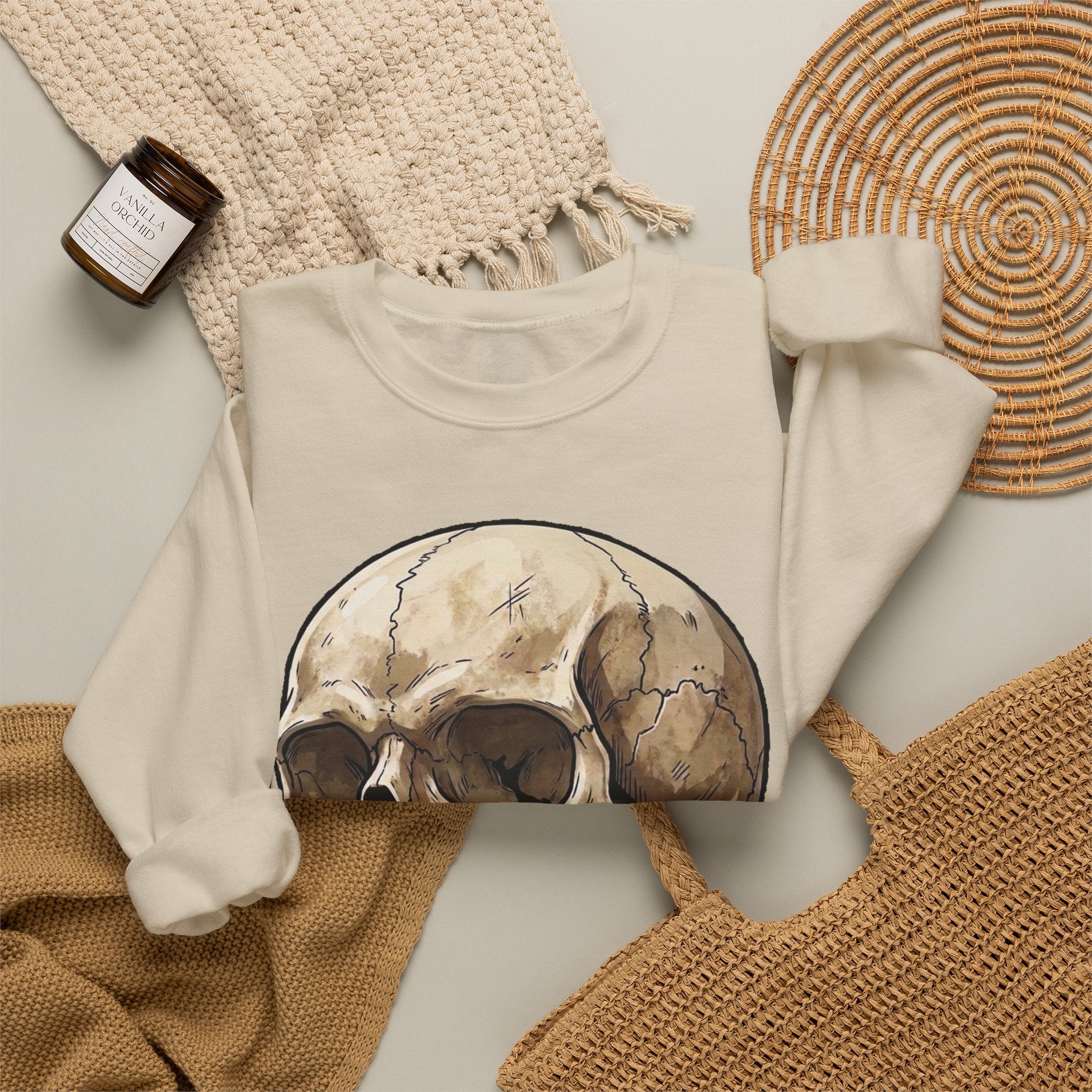 Skull Art Crewneck Sweatshirt — Vintage Anatomical Skull Graphic