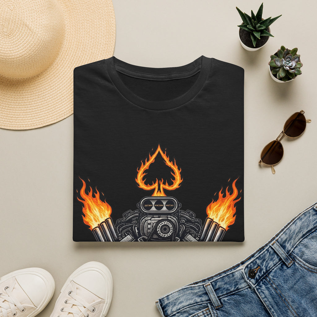 Flaming Ace Engine Motorhead Inspired T‑Shirt — Overkill Motorcycle Design