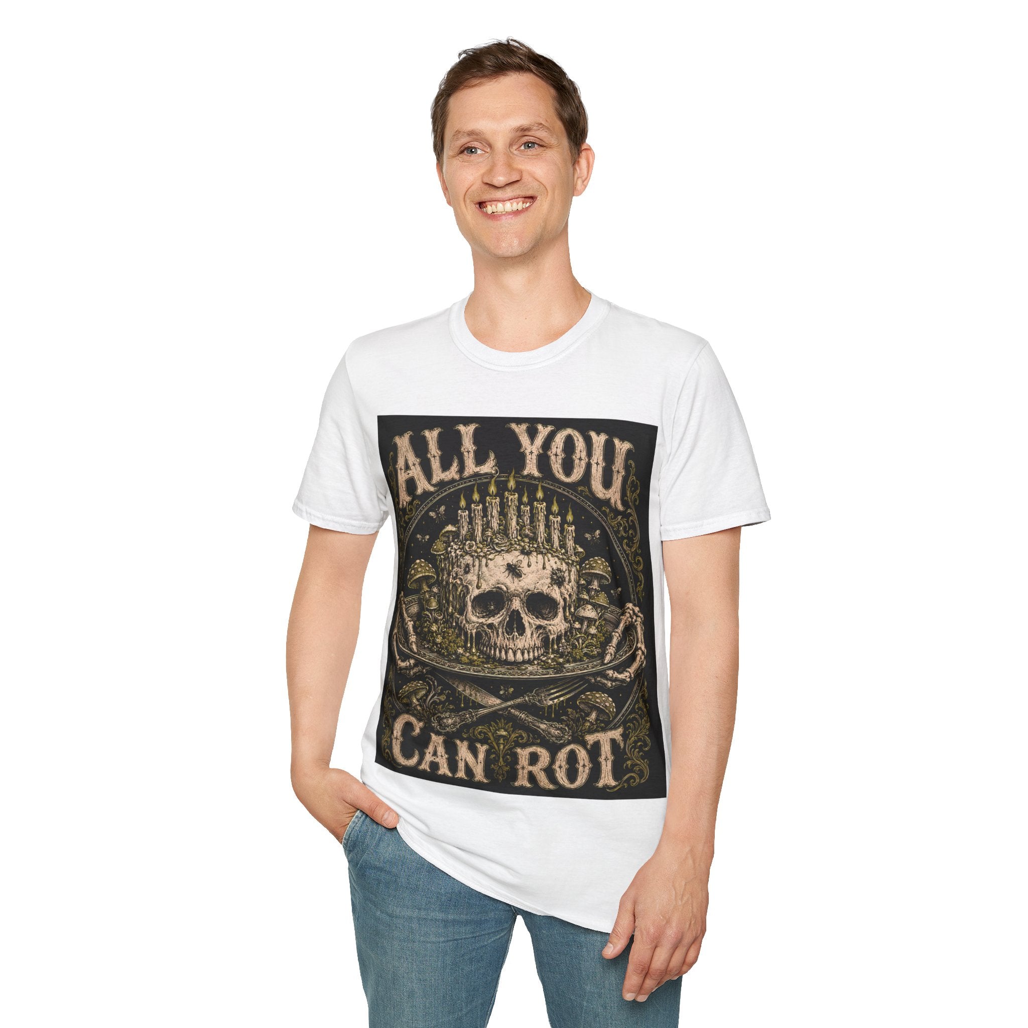 Skull Candle Crown T‑Shirt — "All You Can Rot" Vintage Gothic Tee