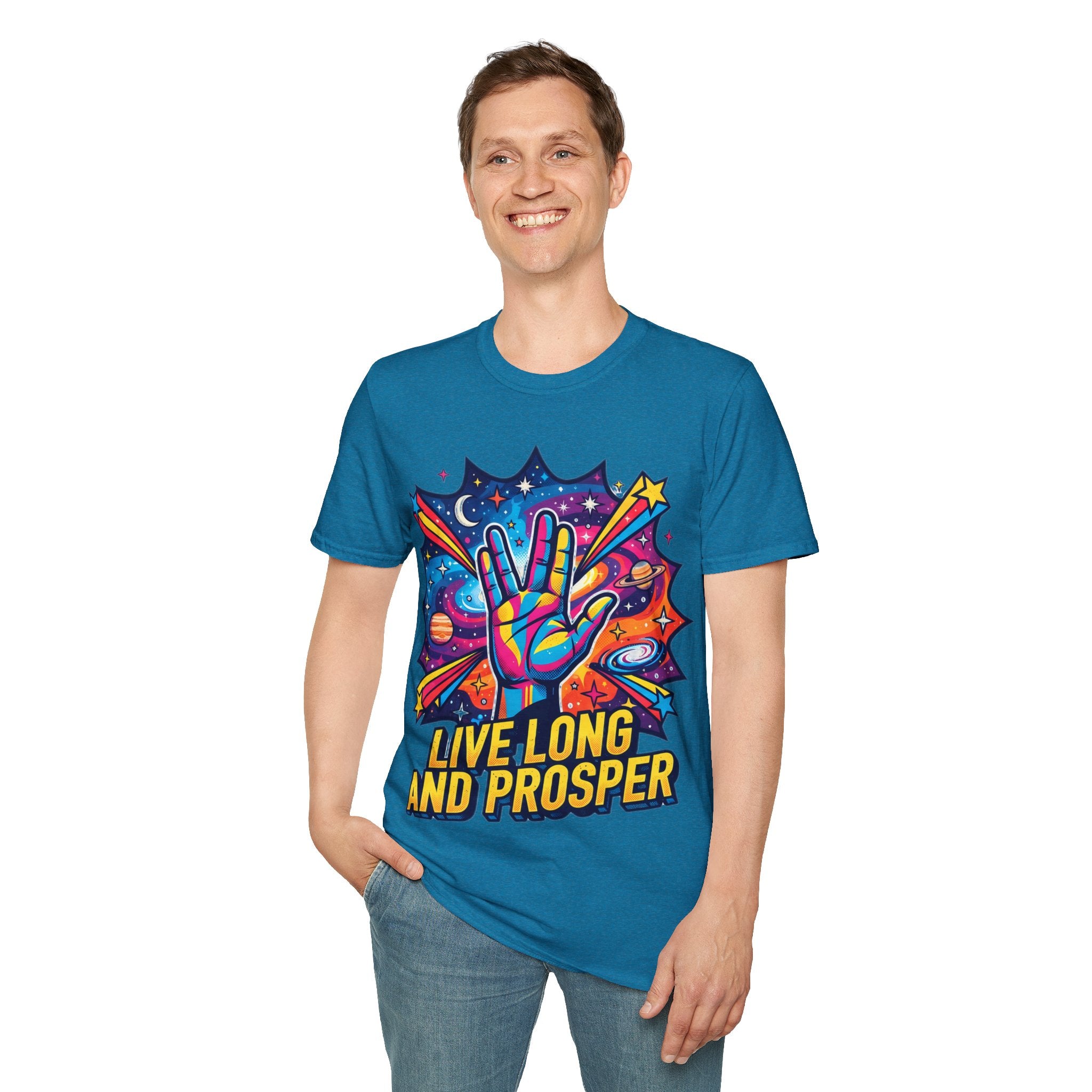 Live Long and Prosper T-Shirt — Colorful Space Vulcan Salute Tee