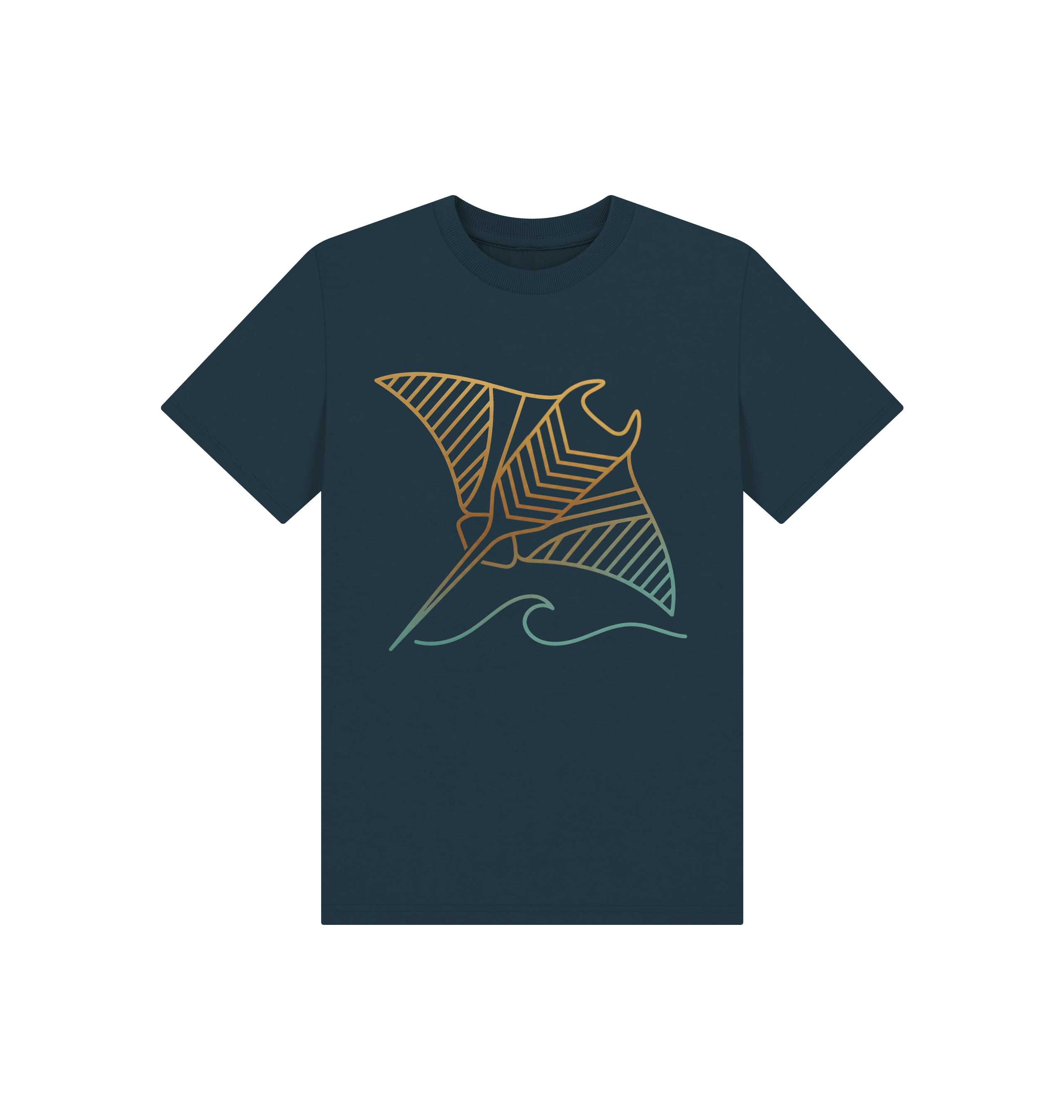 Denim Blue Printed Kids T-Shirt Front